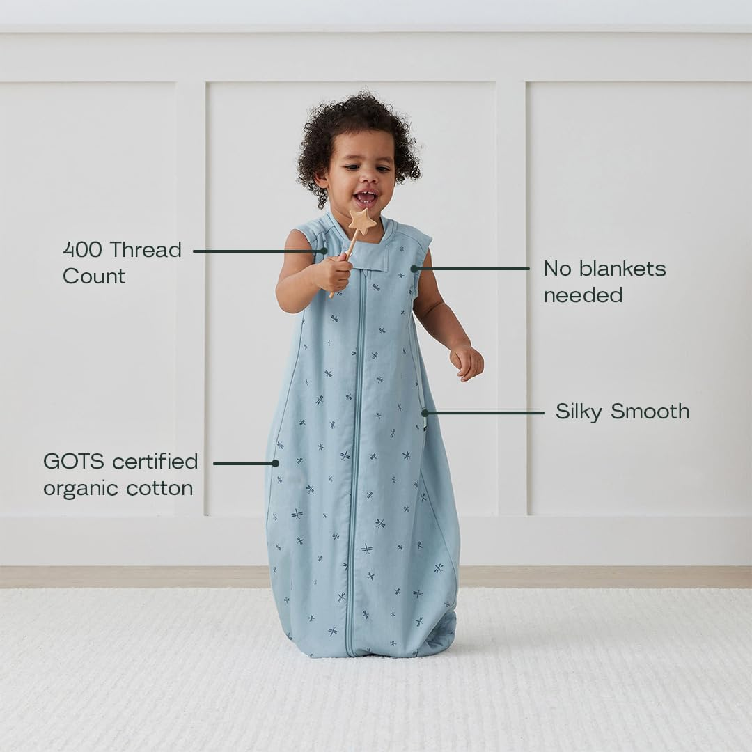 Ergopouch Premium Sleeping Bag 1.0 TOG &ndash; 4&ndash;6 Years &ndash; Dragonflies Print &ndash; a Premium, Silky-Smooth, Wider-Fit Sleeping Bag &ndash; 400 Thread Count Organic Cotton &ndash; for Toddlers and Preschoolers image number 1