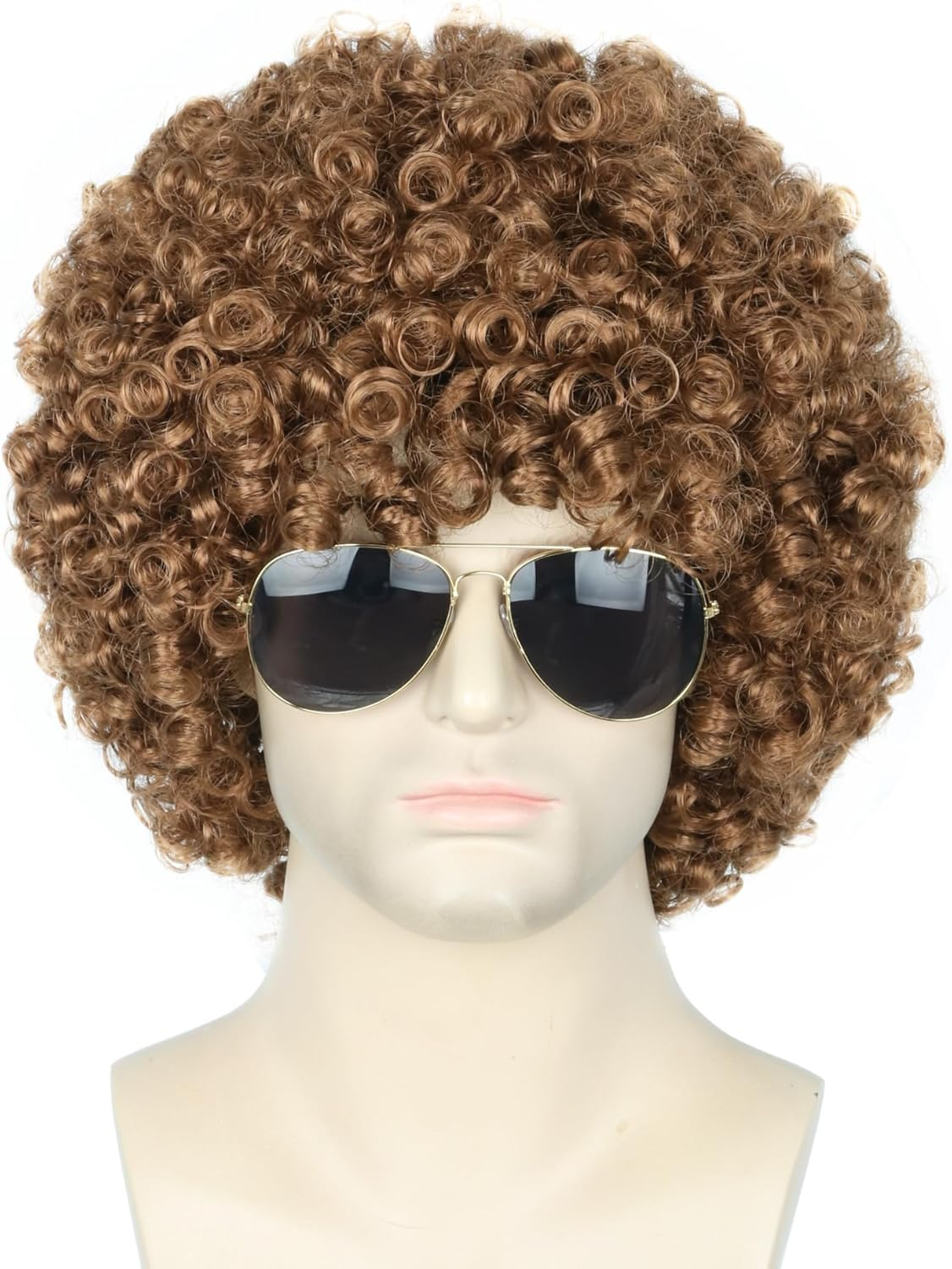 Topcosplay Set of 3 Men'S Wigs, 70S Disco Dude Dirt Bag Wig, Necklace & Moustache, Short Curly, Afro Shaggy Wig, Blonde Mix Black (Green)