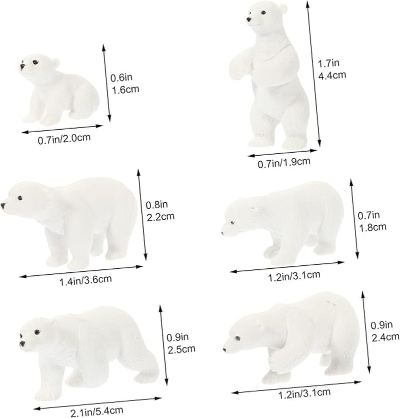 Ksngtixe 6Pcs Miniature Polar Bear Figurines - Cute White Bear Adornments, Durable Compact Animal Decor for Micro Landscape, Home & Garden