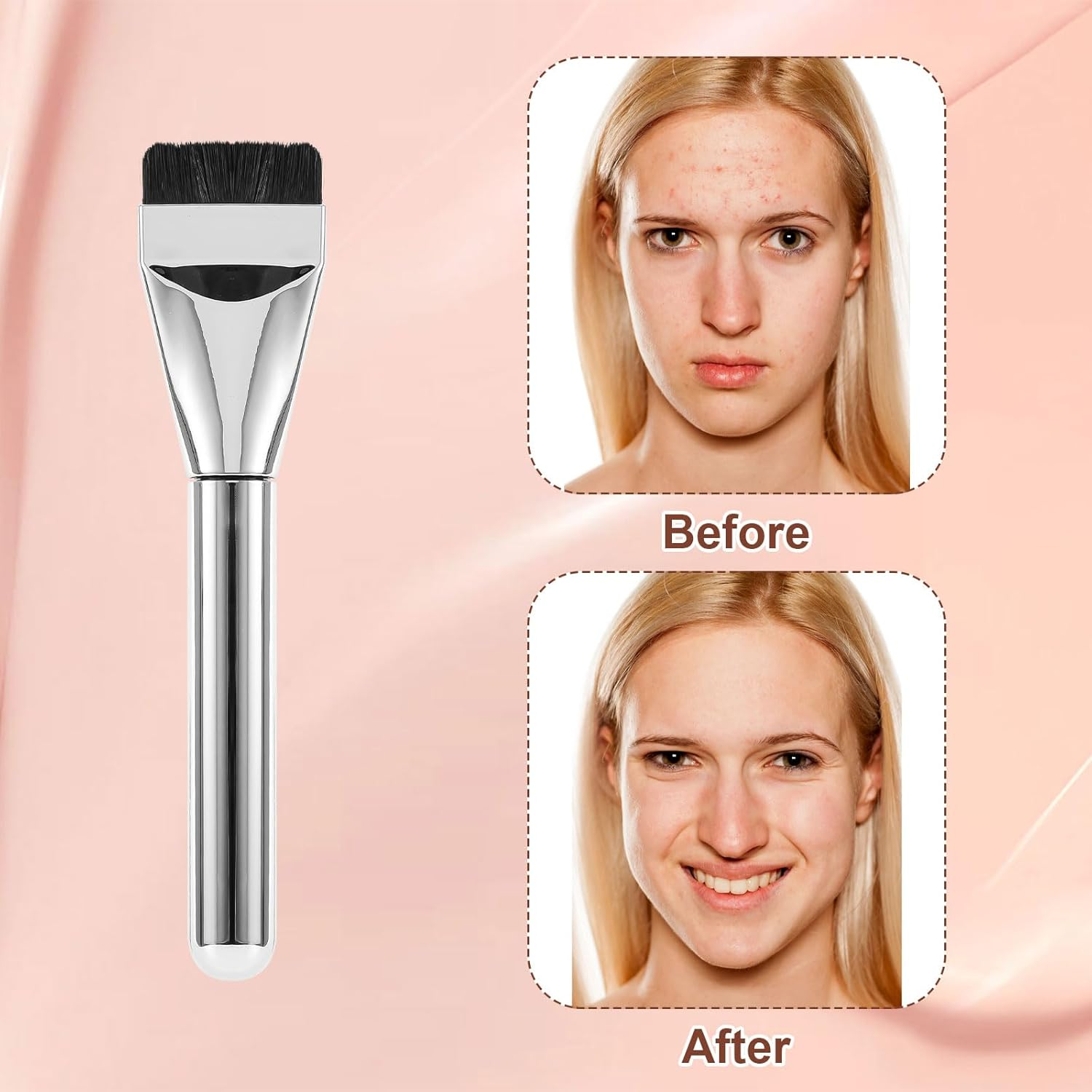 Pack of 2 Flat Foundation Brushes, Ultra Thin Makeup Brush for Liquid Foundation Silver Soft Brush Portable Makeup Face Brush Tool for Salon Home Travel image number 5