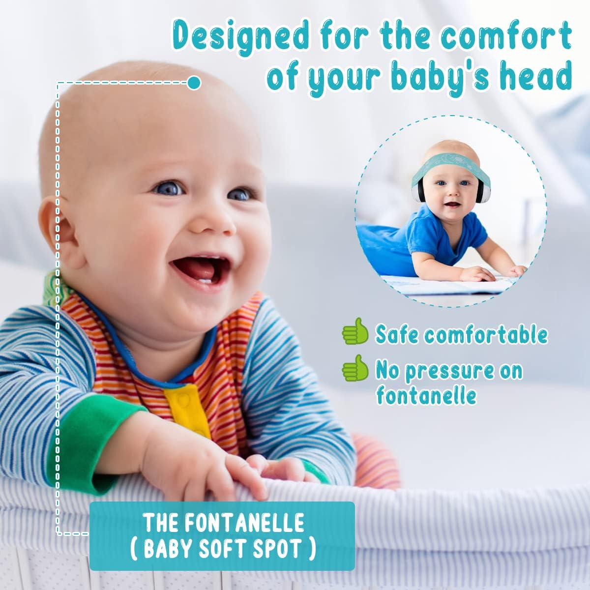 Infants Headphone, Kids Ear Defenders Noise Cancelling Headphones with Adjustable Headband, Ear Protectors Hearing Protection Safety Earmuffs Noise Reduction for 0-3 Years Baby (Green) image number 3