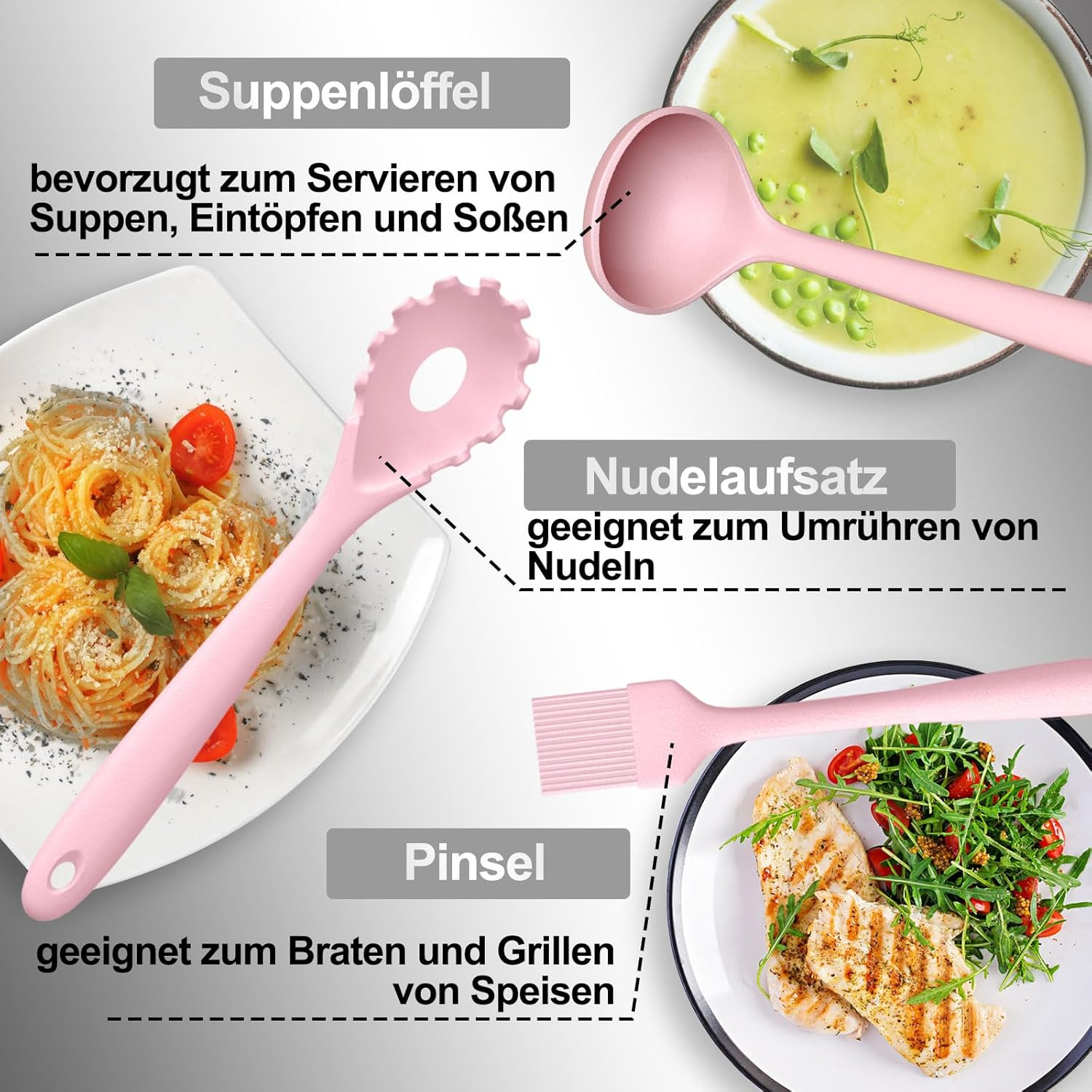 Terlulu Silicone Cooking Utensils, 12-Piece Set, Pink, Non-Stick, Dishwasher Safe image number 5