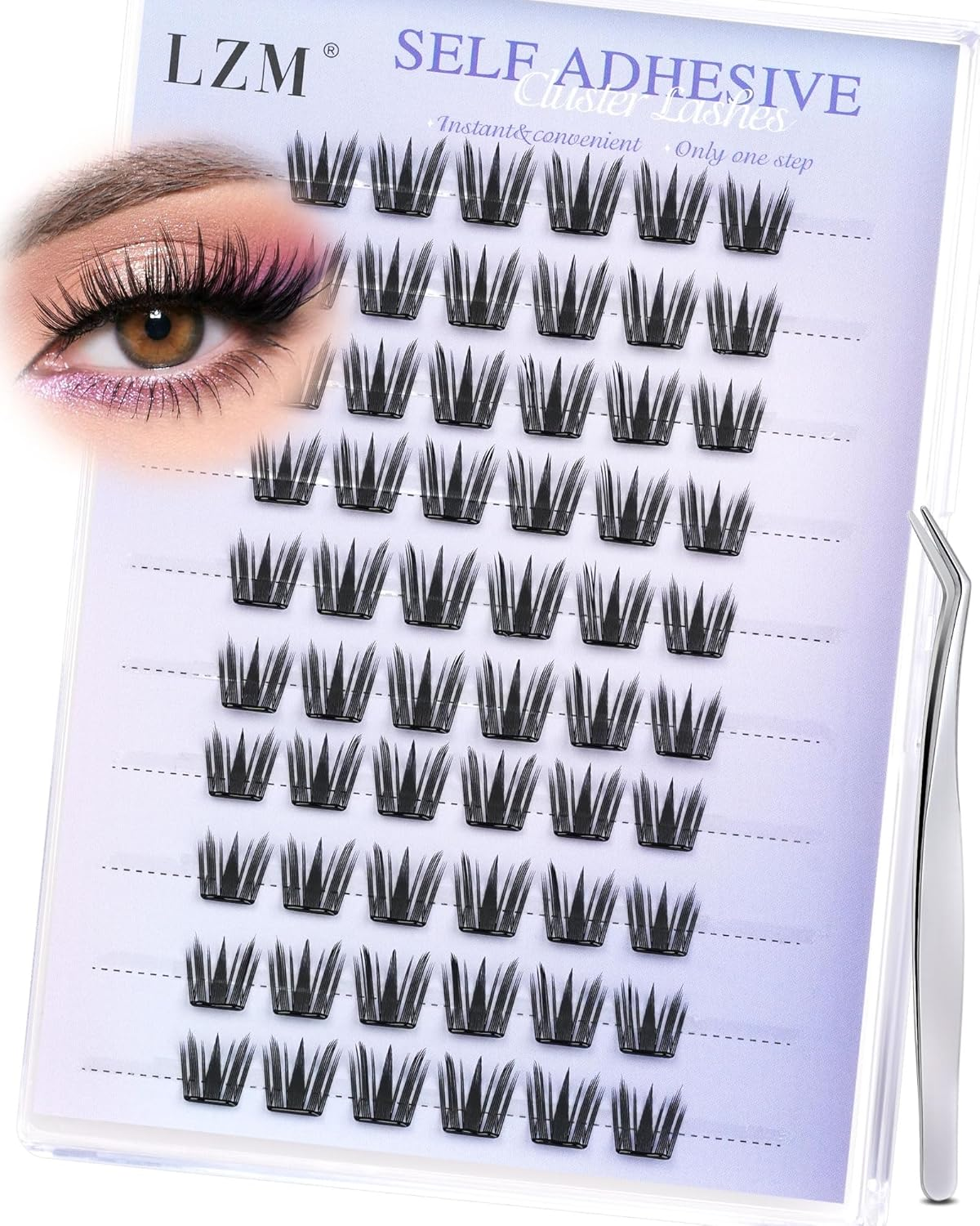 LZM Pre Glued Manga Lash Clusters Self Adhesive Eyelashes Clusters Press on Individual Lashes Anime Style DIY Eyelash Extensions with Tweezers, No Glue Needed, Easy to Apply, Thin Band image number 2