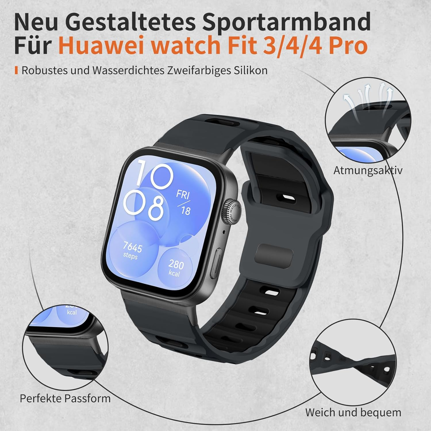 Chinbersky Silicone Marine Strap Compatible with Huawei Watch Fit 3/Fit4/Fit4 Pro Bracelet Men Women Durable Good Fit Waterproof Soft Sport Replacement Wristbands for Huawei Fit 3/4/4 Pro Bracelet - Black White image number 3