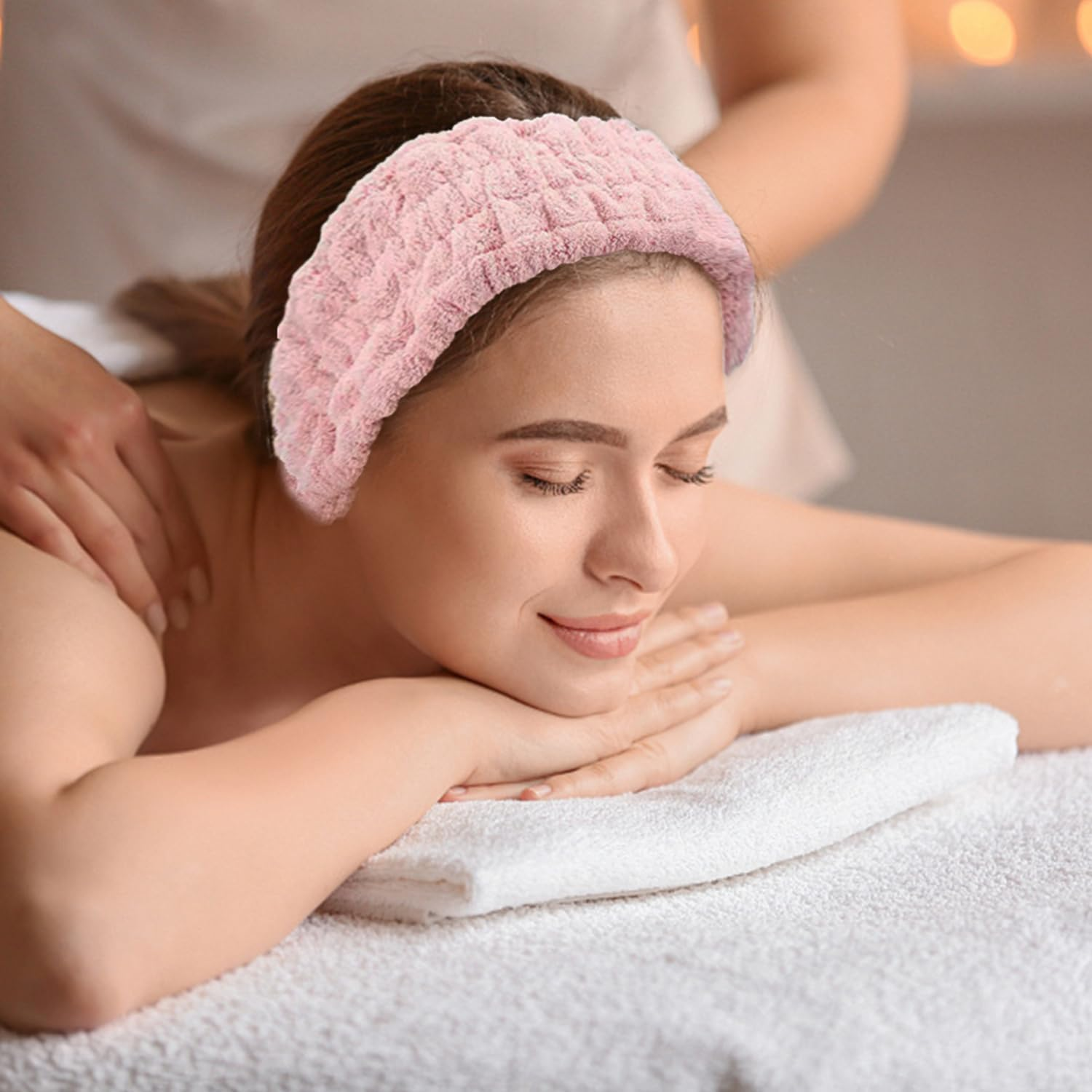 SYEYCW 4 Pcs Headband for Washing Face, Facial Makeup Headband, Coral Fleece Spa Beauty Headband, Elastic Soft Terry Cloth Hairband, for Shower, Yoga, Sports, Skincare, Black, Grey, Pink, White image number 5