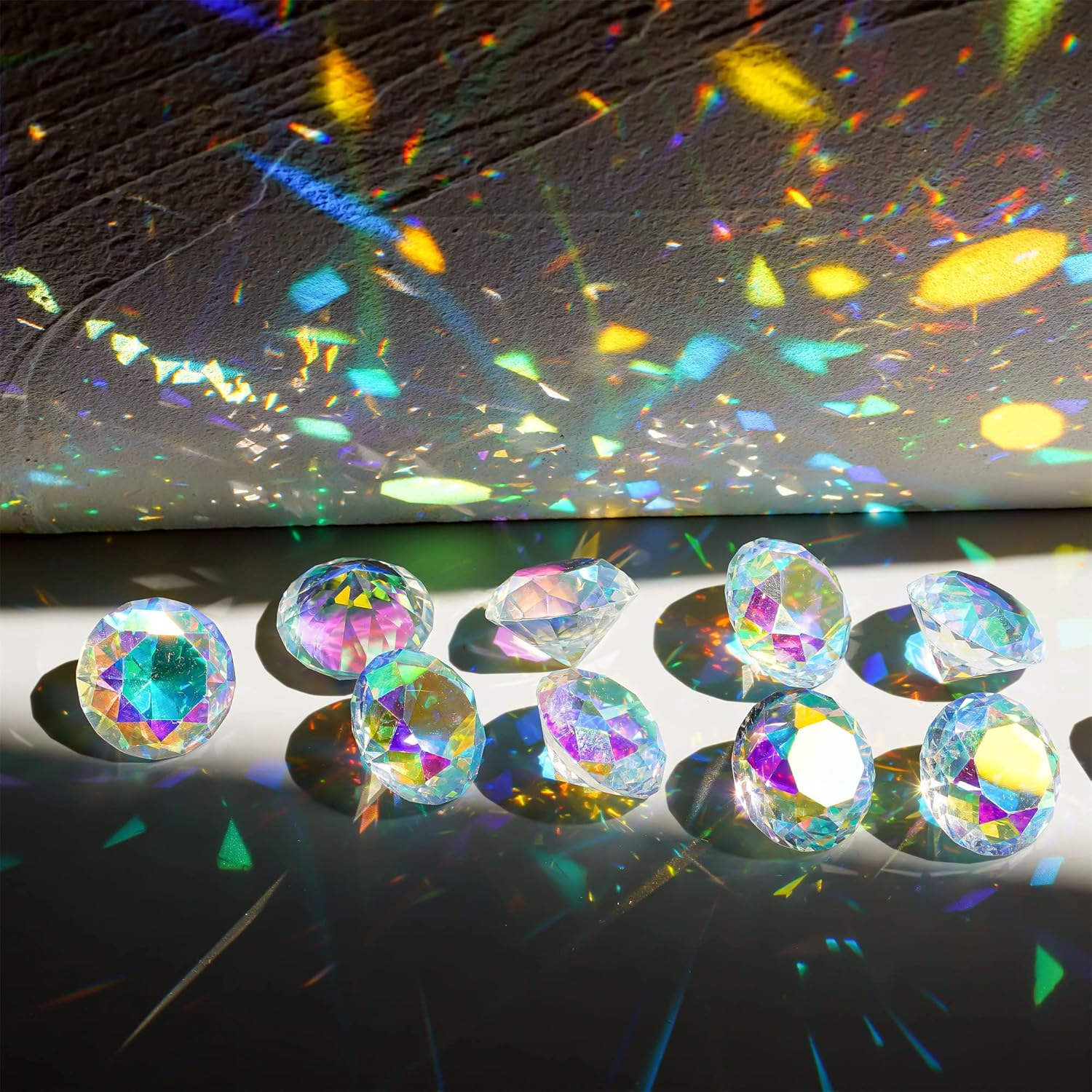 HDCRYSTALGIFTS 40Mm(1.5 In) Crystal Diamond Jewels Paperweight Fake Diamonds Table Decoration Party Favors Gift, Glass Paperweight, Pack of 10 (Multicolor)