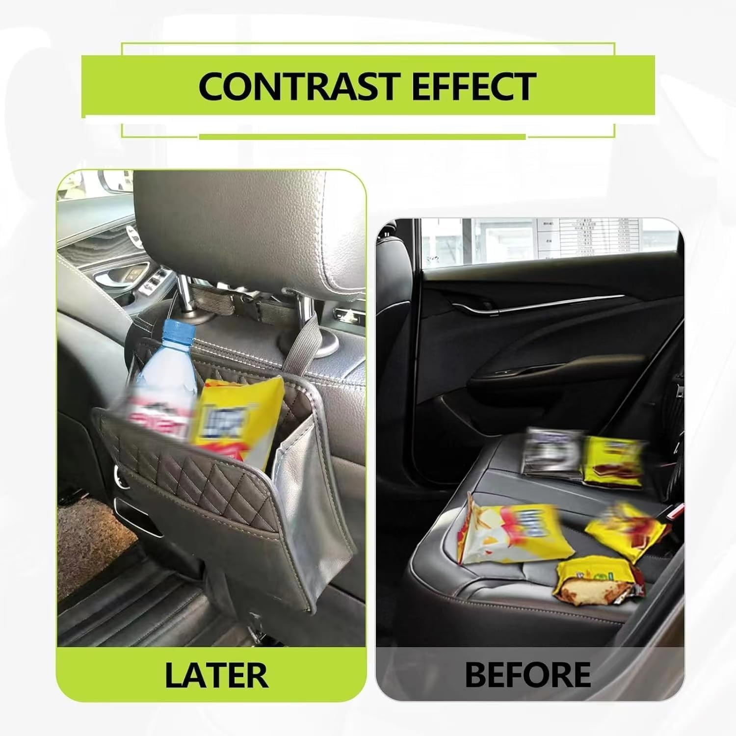 Car Seat Back Organizer, PU Leather Hanging Storage Bag for Suv/Truck &ndash; Waterproof, Easy to Clean, 9.96X9.84 Inch Multipurpose Organizer for Snacks, Phones, Baby Items & Trash (Black)