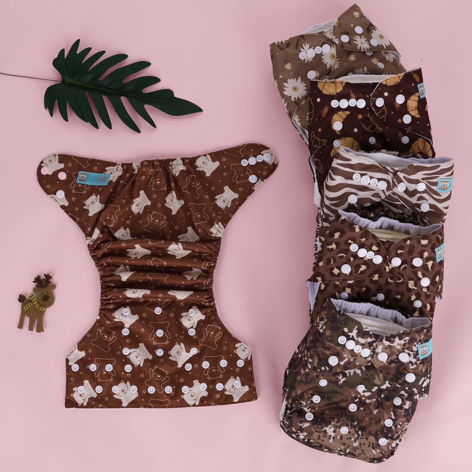 ALVABABY Baby Cloth Diaper 6 Packs with 30 Inserts Cloth Diaper Covers Adjustable Washable Reusable for Baby Girls Boys 6DM114-AU image number 5