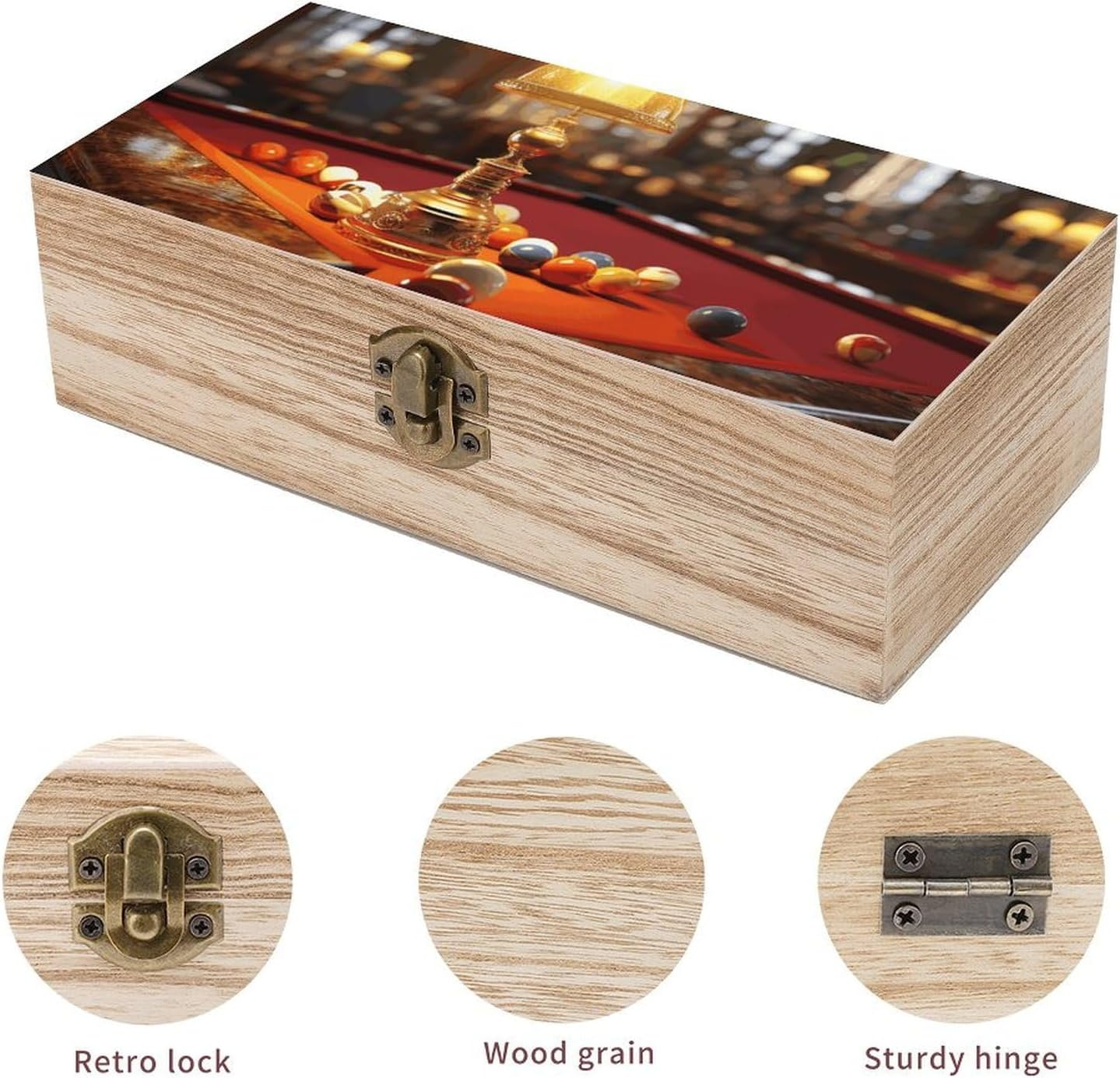 Billiards Wooden Box Wood Wedding Keepsake Boxes with Lids Small Decorative Boxes Lightweight Wooden Memory Storage Box for Crafts Keepsakes Jewelry Photo Letter Storage image number 3