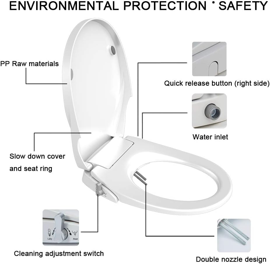 Non Electric Bidet Seat Toilet Seat with Self Cleaning Dual Nozzles Separated Rear & Feminine Cleaning Natural Water Spray, Soft Closed Toilet Seat, Easy DIY Installation (O Shape) image number 2