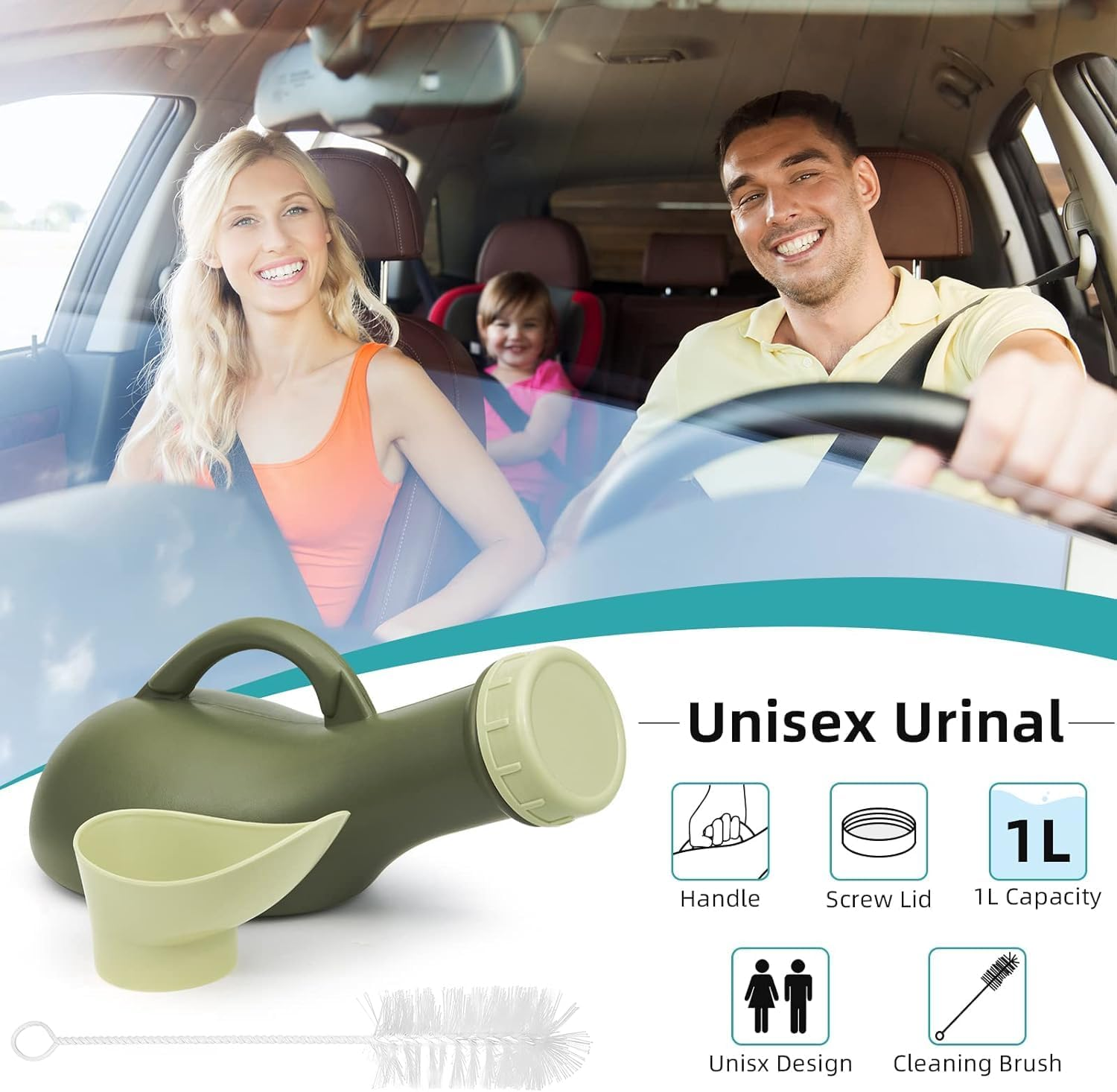 Unisex Portable Green Urine Bottle with Screw Lid,Spill Proof Urine Bottle Portable Travel Pee Container for Men and Women Leak-Resistant Design for Hospital, Camping, Car and Emergency Use image number 3