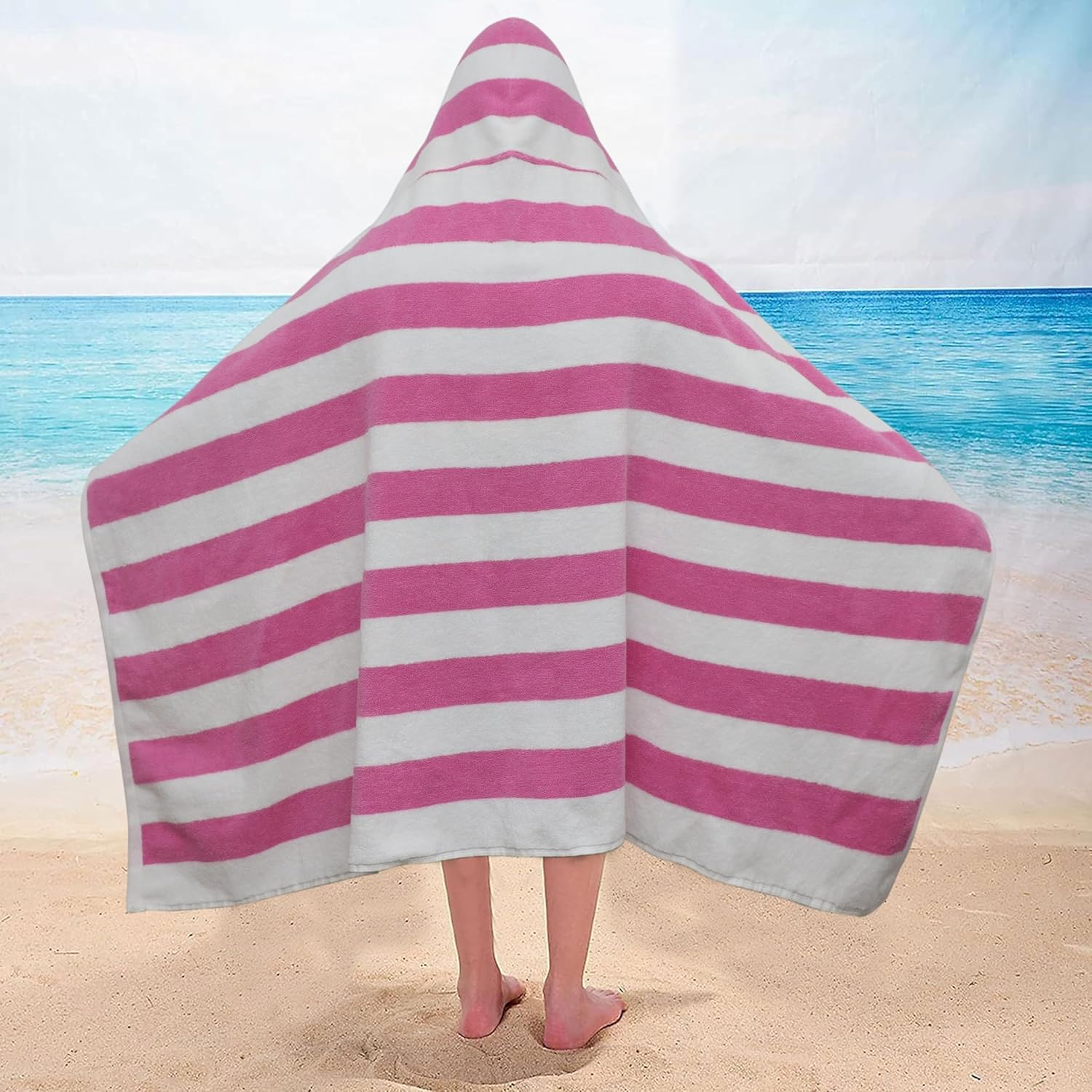 Original Kids Hooded Bath Towel Wrap - 100% Cotton Terry Large Oversized Hooded Kids Towel - Toddler Shower Pool Beach Towel - Soft Plush Absorbent Quick Dry Easy Care Gift -30X60- Cabana Stripe Pink image number 5