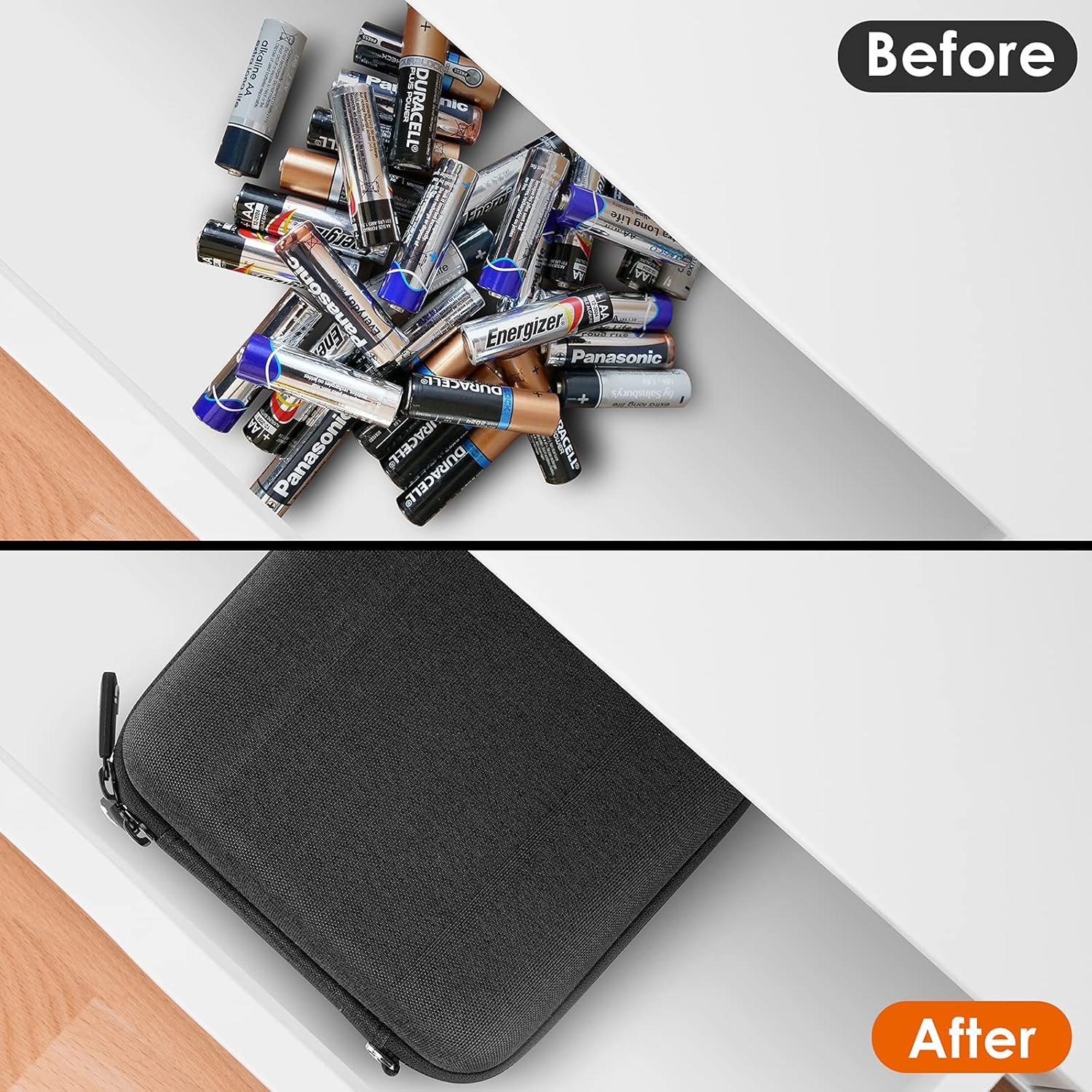 Linkidea Small Hard Case Battery Organizer Storage Box, Batteries Carrying Holder Container - Holds 31 Various Sizes AA AAA 9V C D Batteries (Dark Grey) image number 1