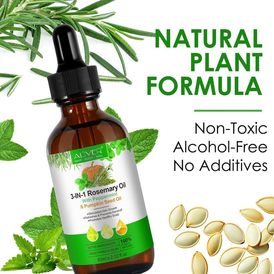 Aliver Essential Oil Blend, 2.02 Oz, Rosemary, Pumpkin Seed, Peppermint, Anti-Acne Treatment, Skin Rejuvenation, Hair Treatment image number 5