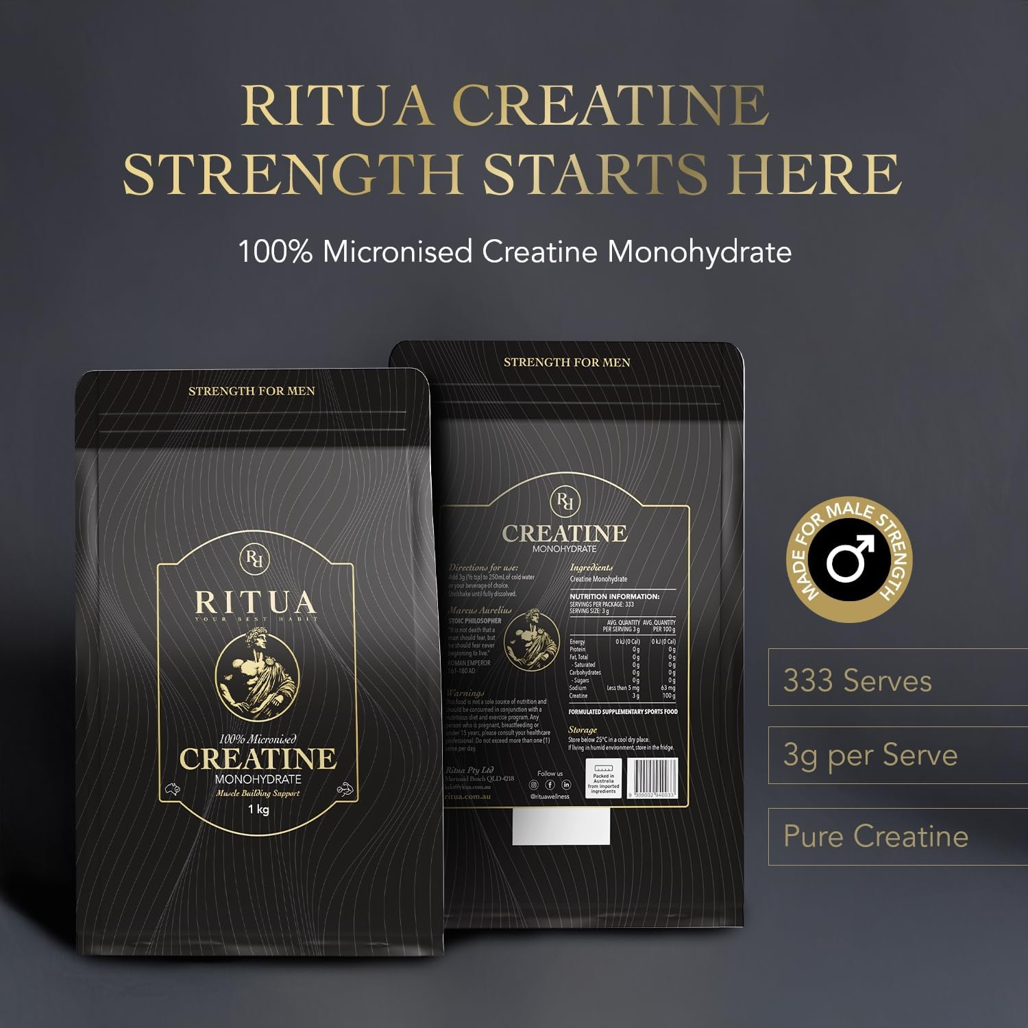 Creatine Monohydrate for Men, 100% Micronised, Unflavoured, Easy-Mixing Powder, 1 Kg image number 2