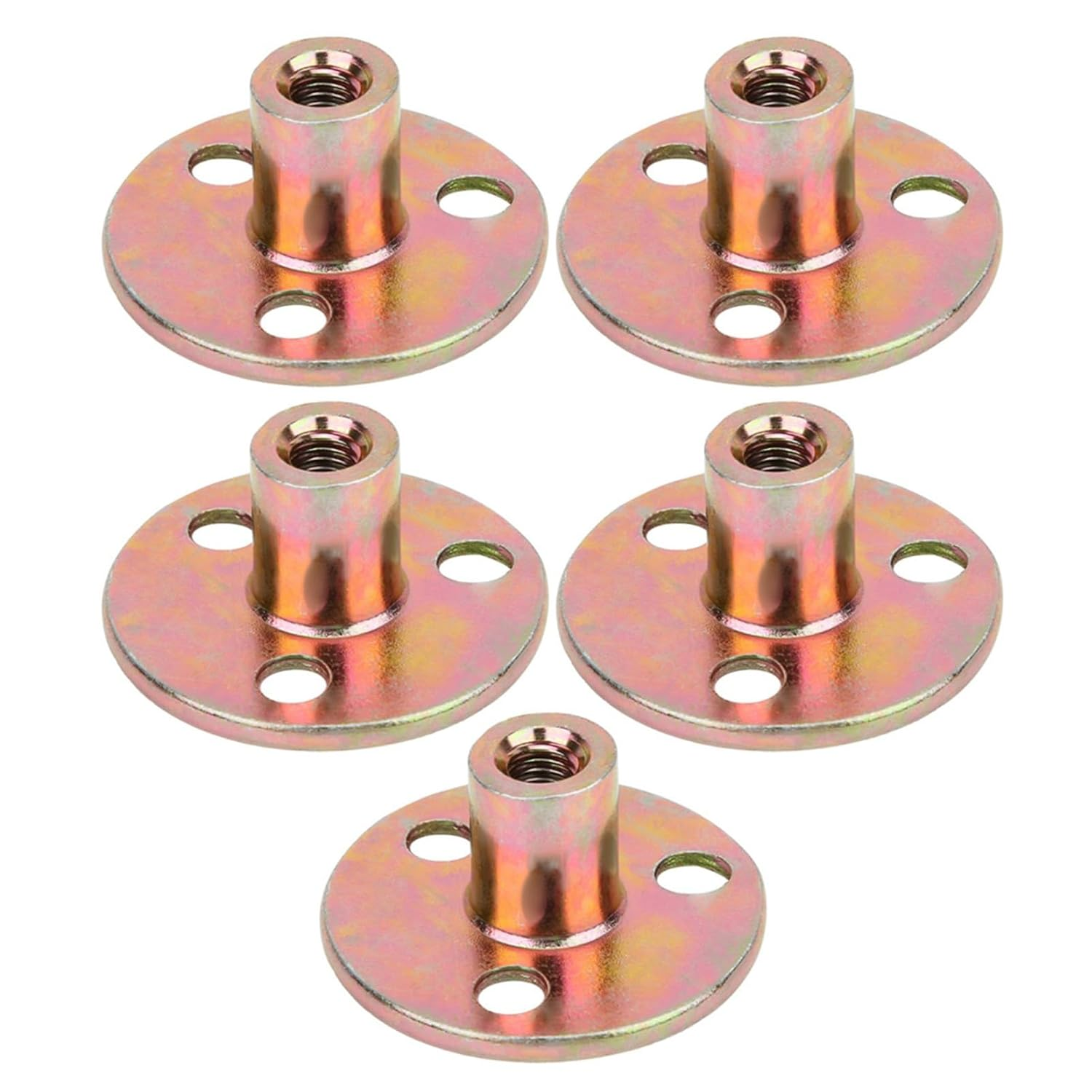 5Pcs Flange Coupling 3 Hole Lock Nuts T Nut Flange Galvanized Iron Furniture Fixing Tee round Base Nut for Furniture Fixing and Connection (M8)
