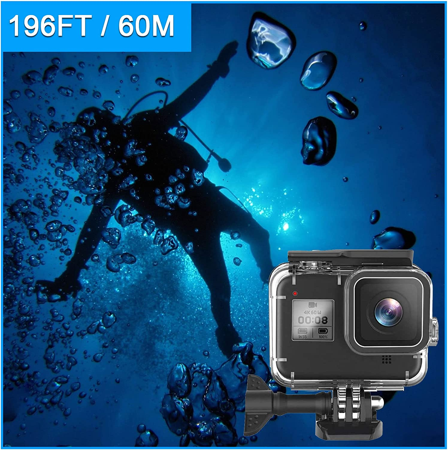 For Gopro Hero 8 Black Accessories Waterproof Protection Housing Case Diving 60M Protective for Gopro Hero 8 Sports Camera, IP68 image number 4
