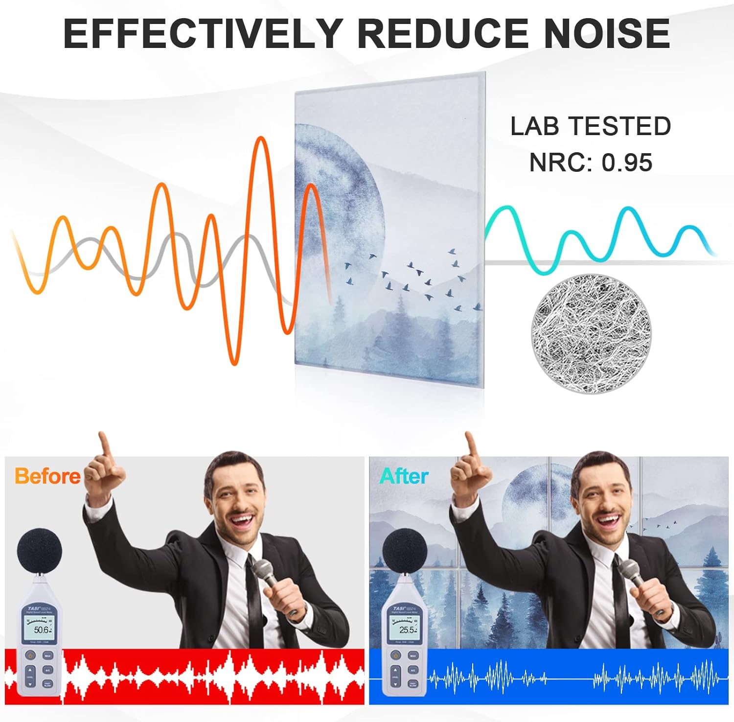 Tutmyrea Art Acoustic Panels, 48" X 32" Self-Adhesive Sound Proofing Padding 8 Pack Acoustical Soundproof Wall Panels, Decorative Sound Absorbing Panels for Home Office (Moon Misty Forest) image number 1