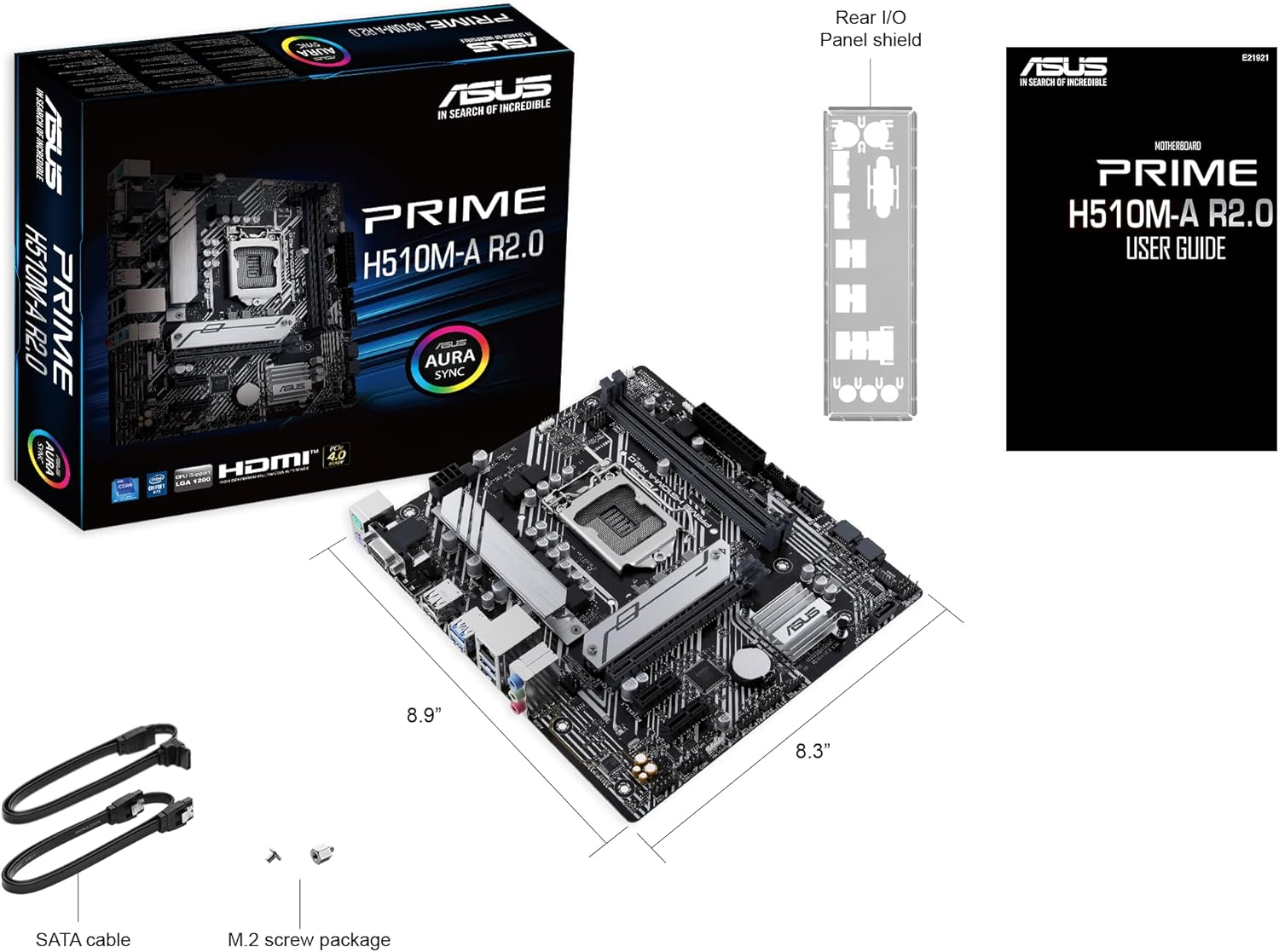 ASUS Prime H510M-A R2.0 Motherboard Socket Intel LGA1200 (Intel H470 Chipset, Matx, DDR4, USB 3.2 Gen 1, M.2, 1GB Ethernet, Aura Sync)
