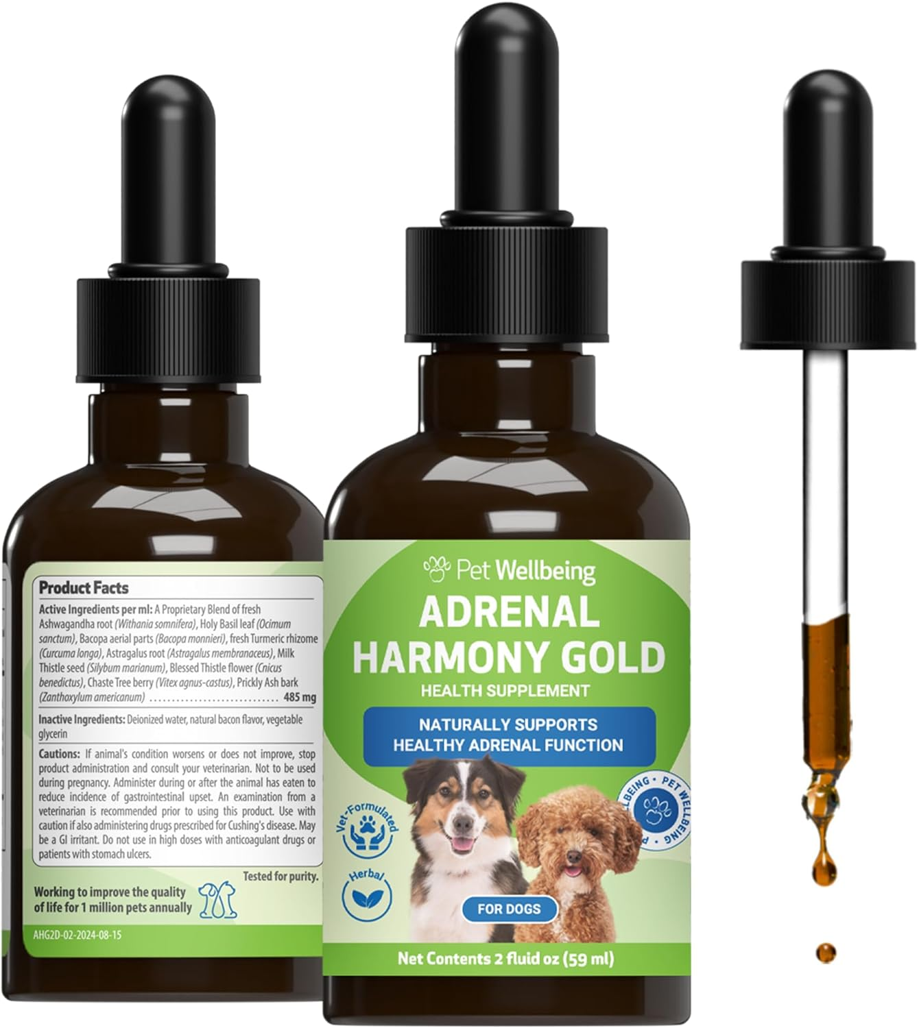 Pet Wellbeing Adrenal Harmony Gold for Dogs - Supports Healthy Adrenal Function, Normal Cortisol Levels, Healthy Thirst & Weight &ndash; Vet-Formulated Holistic Supplement &ndash; 2 Oz (59 Ml) image number 4