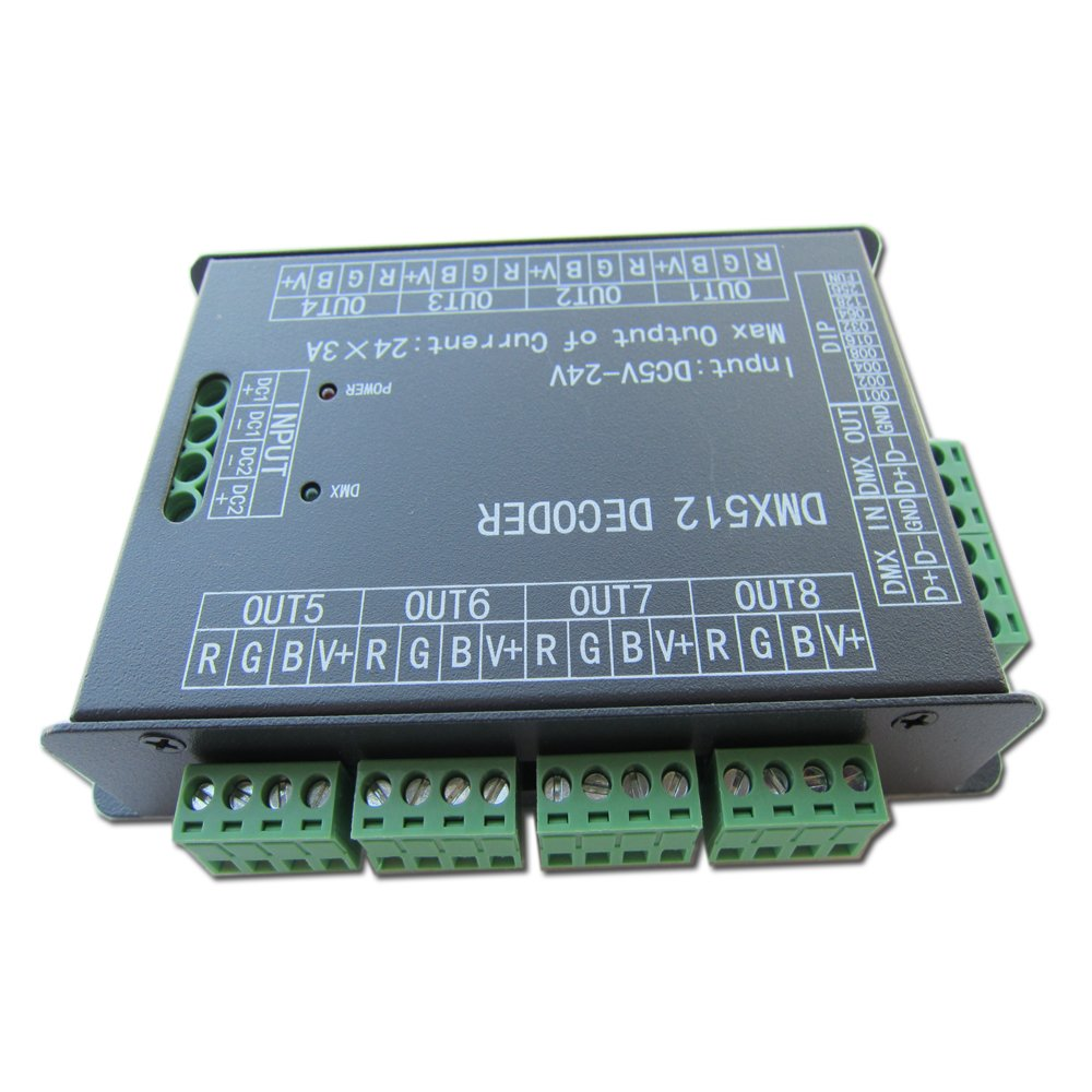 High Power 24 Channel 3A/CH DMX512 Controller Led Decoder Dimmer for Project 500Hz Flicker Free Smoother Dimming DMX Signal Indicator Flashes Function DC 5V-24V image number 5