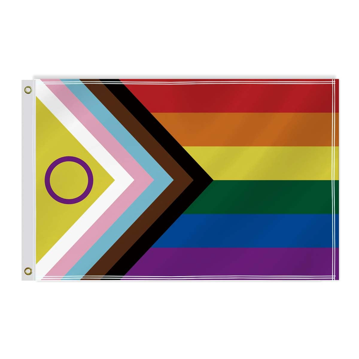 2&times;3 FT New Intersex-Inclusive Progress Pride Flag Flag,60&times;90 Medium Size Rainbow Inclusive Flag Man National Decor,Double Side Digital Printed 150D Polyester Banner with Canvas Header Brass Grommet