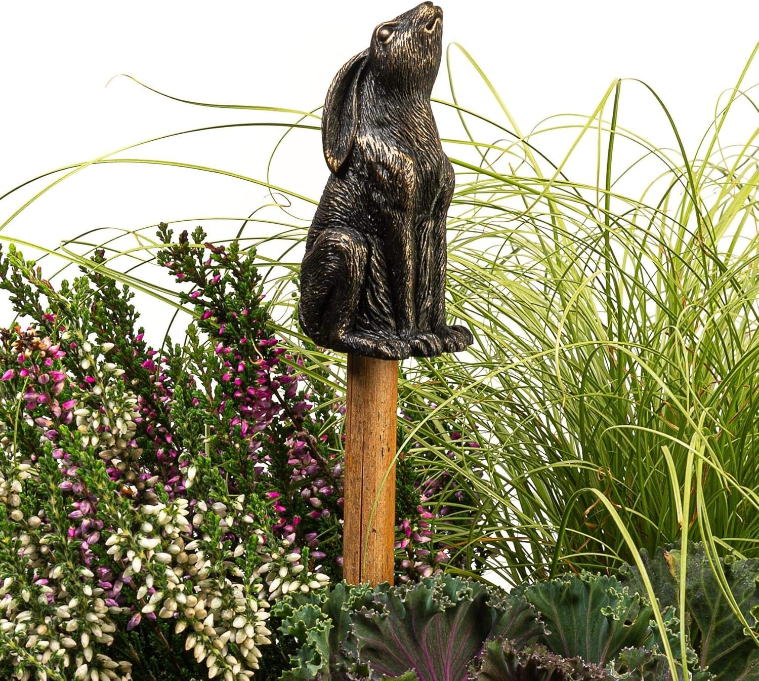 Jardinopia Garden Decor Antique Bronze Moongazing Hare Stake Topper image number 4