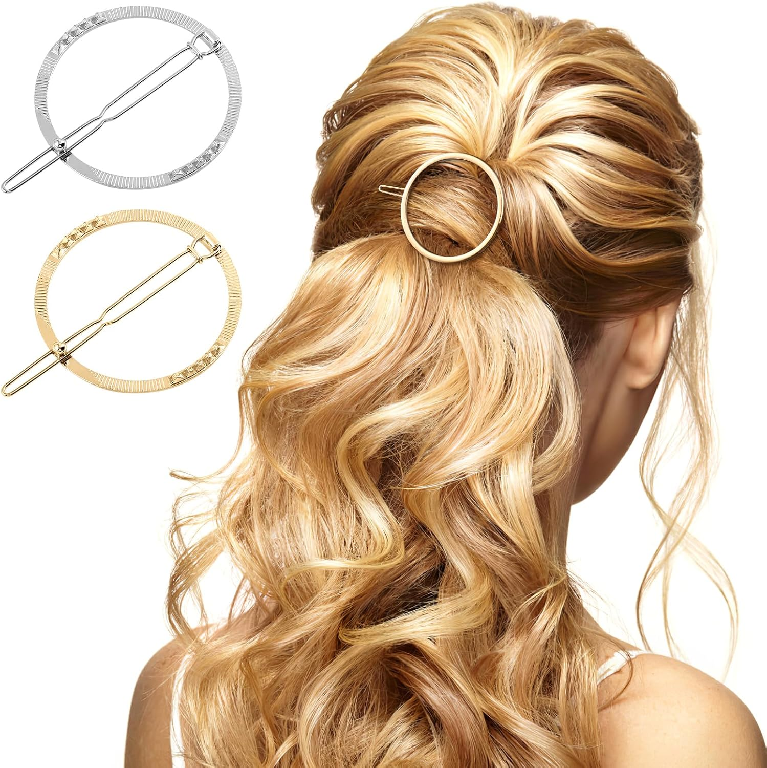 FOMIYES Pack of 2 Minimalist round Ponytail Clips, Alloy Circle Hair Clips, Headpiece, Creative Metal Hair Pin for Women and Girls (Silver) image number 3