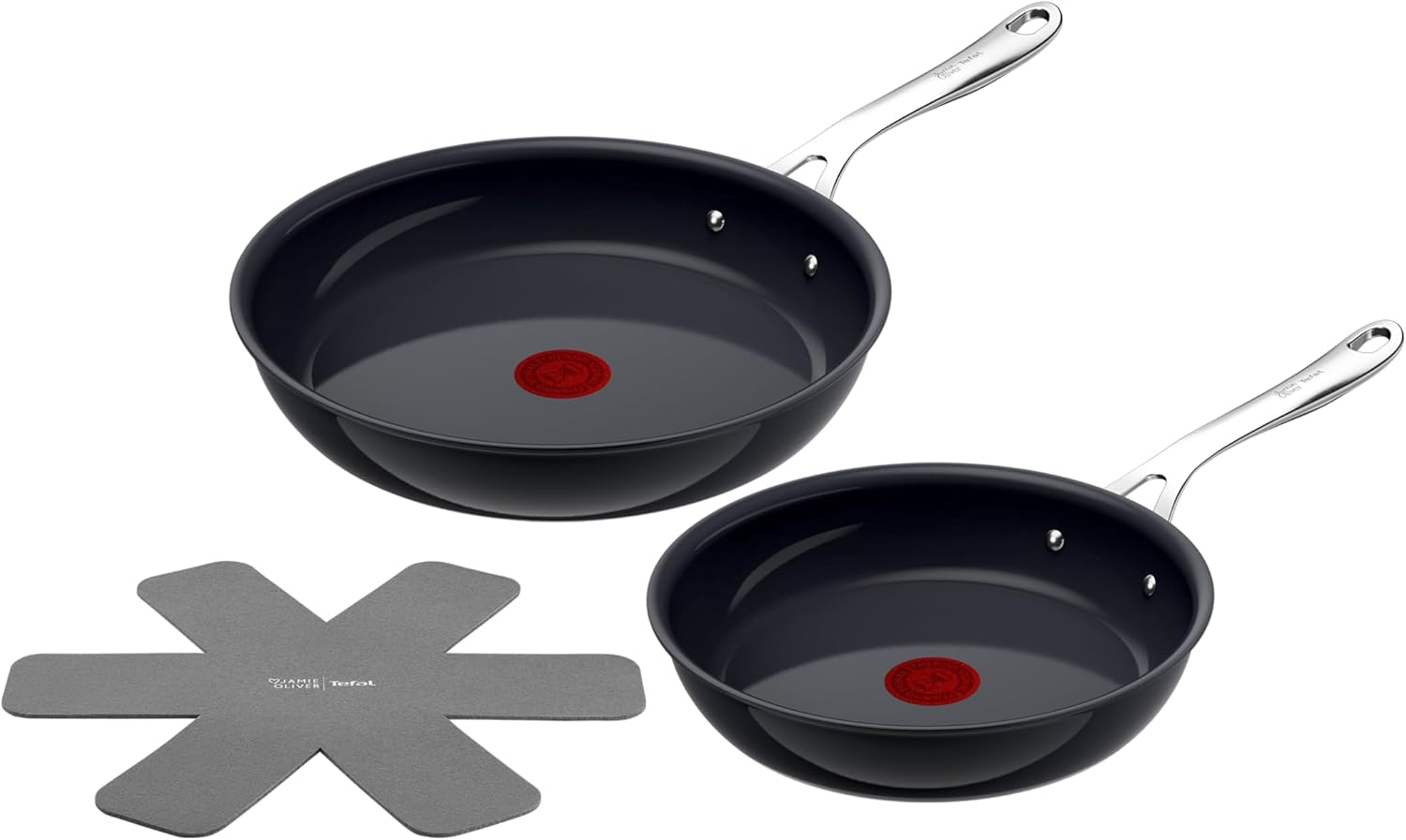 C471S255 Jamie Oliver by Tefal Enjoy Ceramic Induction Hard Anodised Twin Pack 24Cm/28Cm Frypan ​+ Bonus Pan Protector​