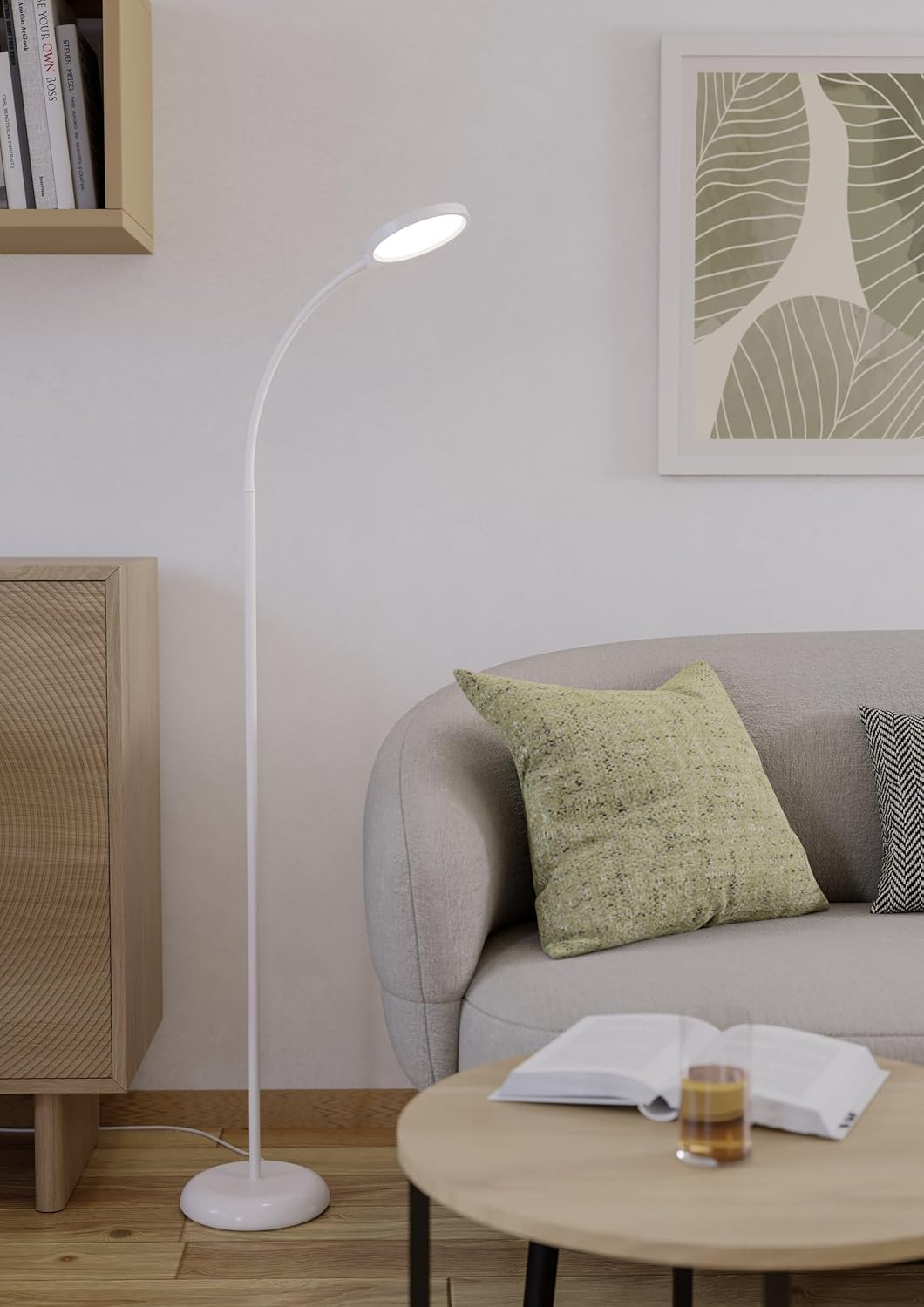 EGLO Lauro LED Floor Lamp, Touch Living Room Lamp, Dimmable by Touch, Flexible Reading Lamp White Plastic, Warm White-Cold White Light, 132Cm