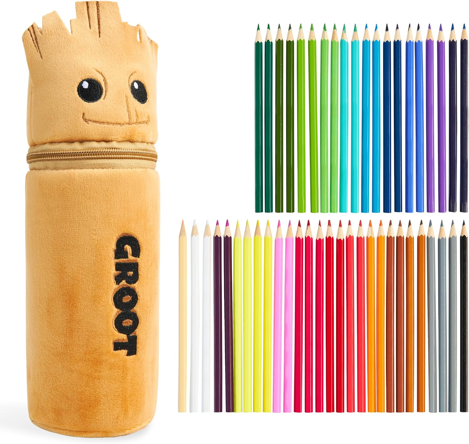 Marvel Spiderman Coloured Pencils with Pencil Case 48 Pcs Iron Man Vibrant Colouring Set for Drawing Sketching School Travel Art Supplies Boys Gifts (Brown Groot)