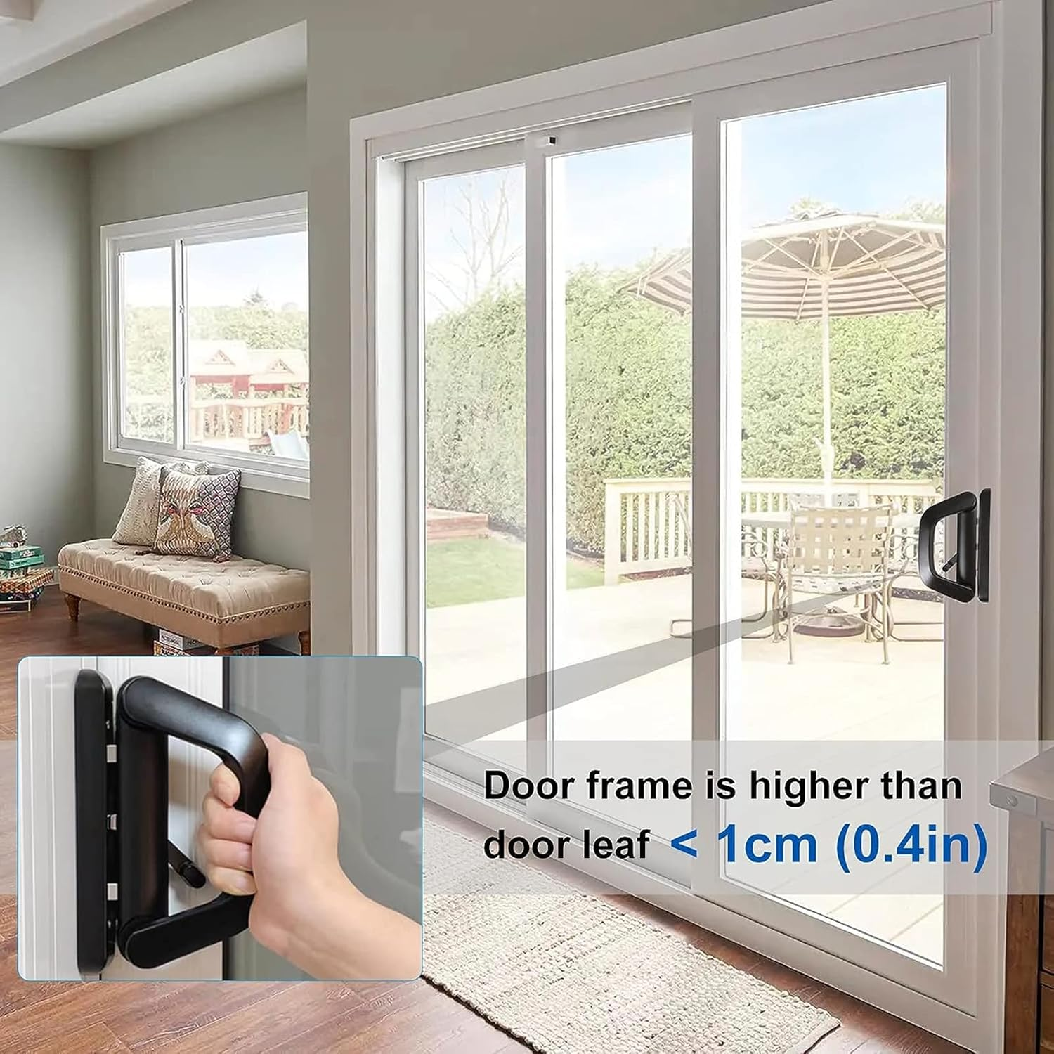 WYJREES Sliding Patio Door Handle Set with Mortise Lock, Suitable for Sliding Glass Patio Door Thickness from 1.5In to 2In, 4-15/16" Screw Holes, Need to Drill, Reversible Design, Keyed, Black image number 3