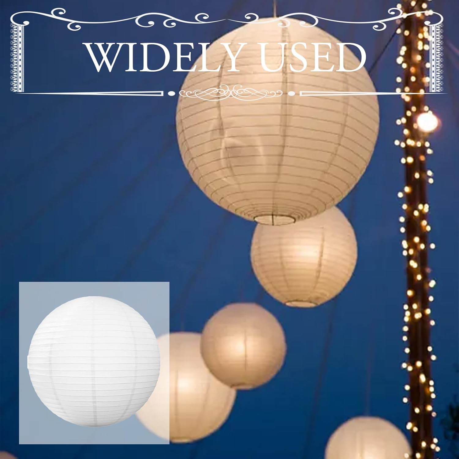 Pack of 2 Lampshades round White Paper Paper Lantern Paper Classic Bamboo Style Ribbed Lampshade Decoration for Creative DIY Projects and Party Garden Wedding Decoration (20 Cm, 8 Inches) image number 1