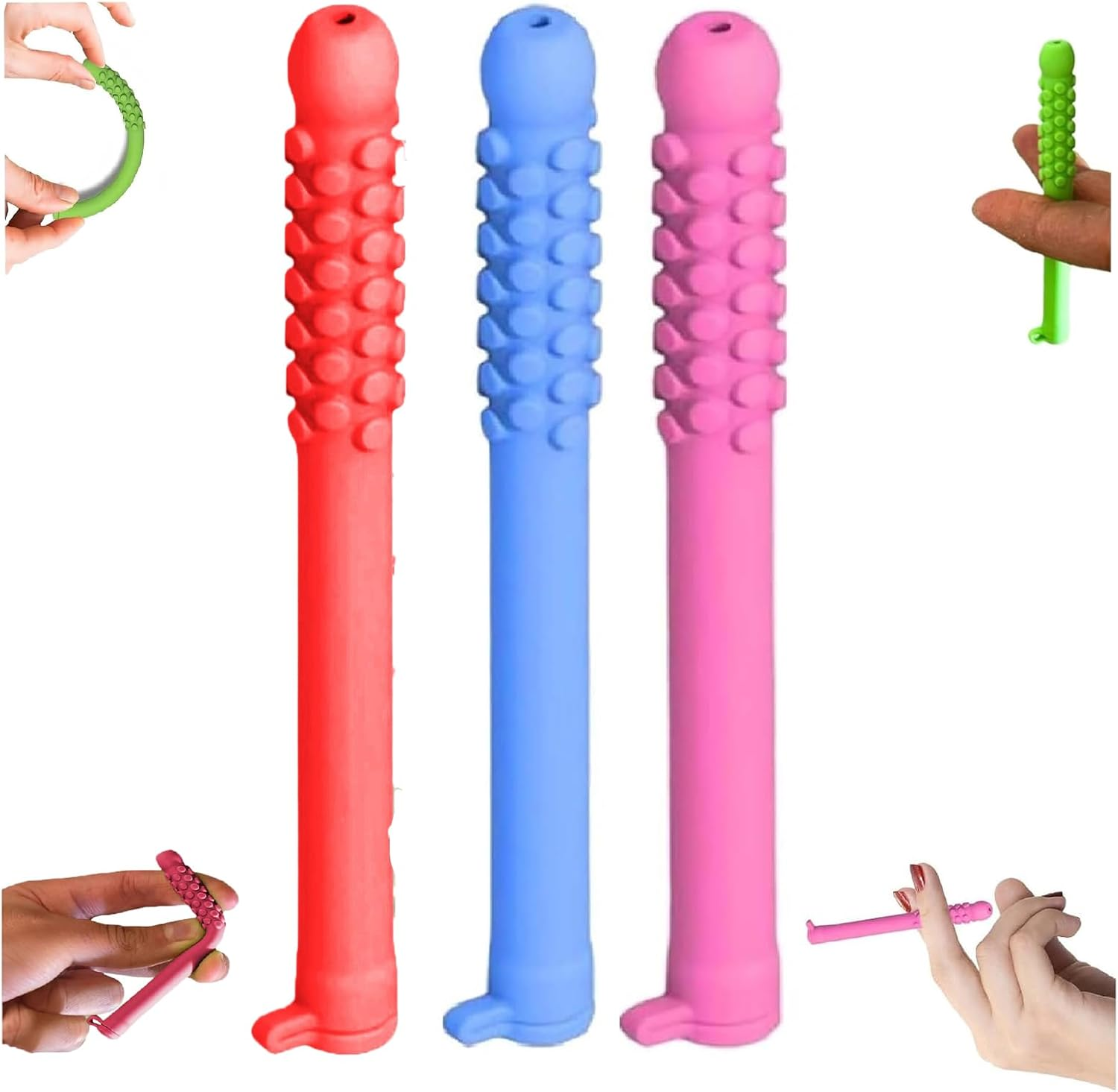 Chewable Breath Sticks with Essential Oils, Chewable Breather Quit, Reusable Silicone Chewer for Adults, Can Be Taken Anywhere 3Pcs(Watermelon+Mint+Strawberr)