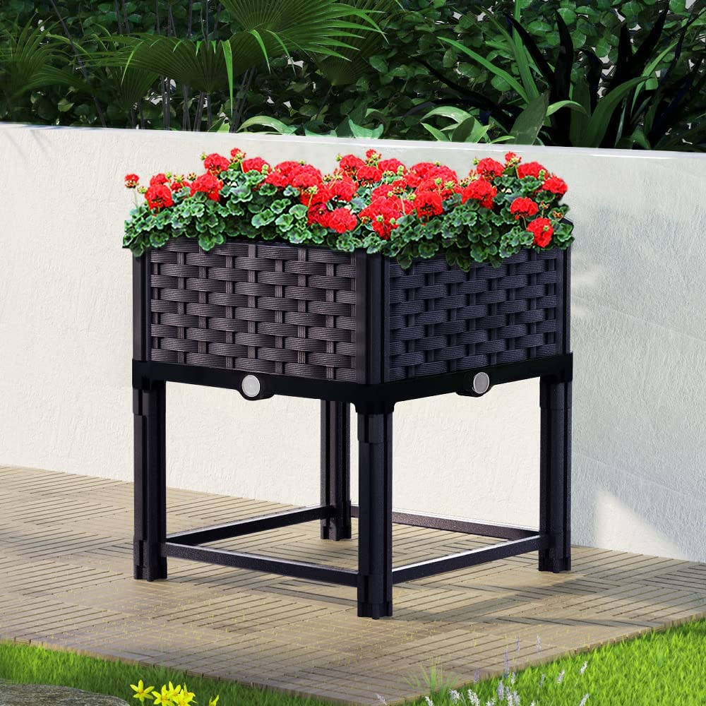 Green Fingers Garden Bed Polypropylene Planter Box, Gardening Supplies Plant Containers Patio, 40 X 40 X 23Cm Elevated Raised Beds Square Brown for Vegetables Flowers Herbs image number 6