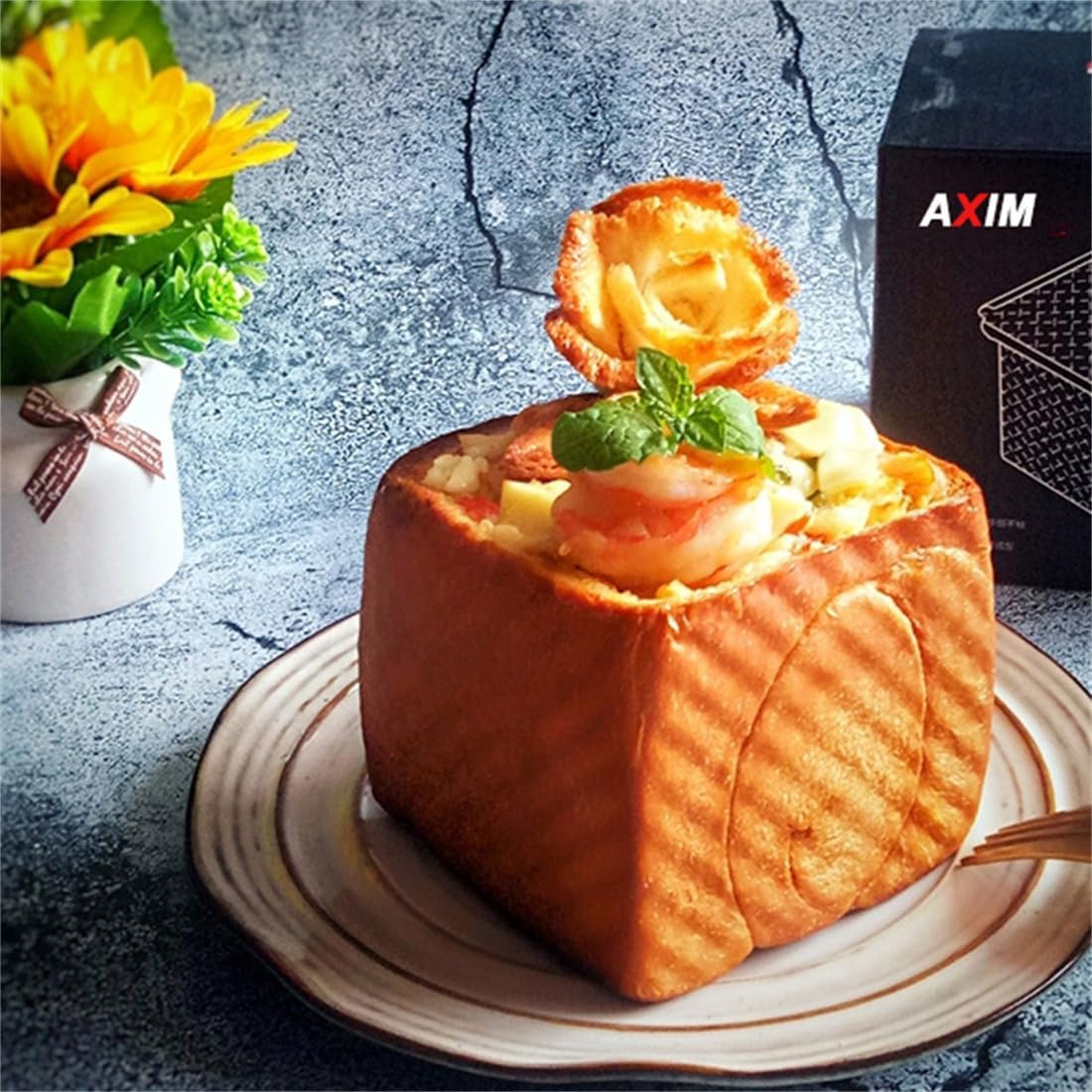 AXIM Loaf Pan with Lid,250G/0.55Lb Non-Stick Square Carbon Steel Bakeware Toast Mold with with Slide Cover,Mini Loaf Pans for Baking Bread (2 Pcs)