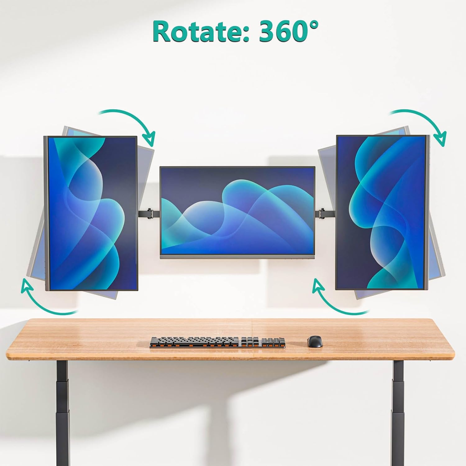 WALI Triple Monitor Wall Mount for 17 to 32 Inch, Computer Monitor Arm for 3 Screens, Swivel Tilt Wall Mount with Mounting Holes 75X75/100X100Mm, per Arm Holds up to 15.4Lbs (013ARM), Black image number 3