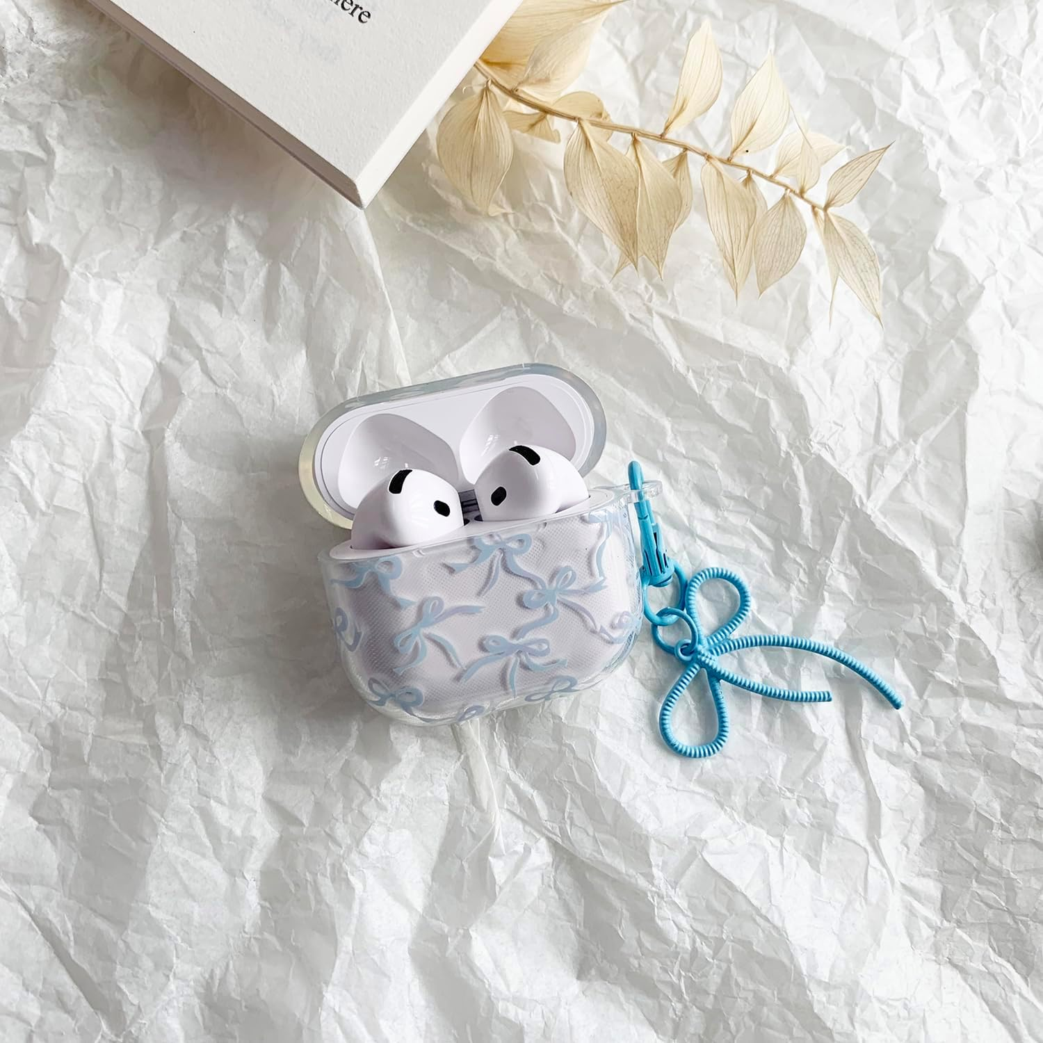 Case for Airpods Pro 2 with Cleaner Kit Soft Cute Bow Pattern Fashion Design Bowknot Aesthetic Shockproof Keychain Headphone Cases for Airpods Pro 2-Blue image number 6