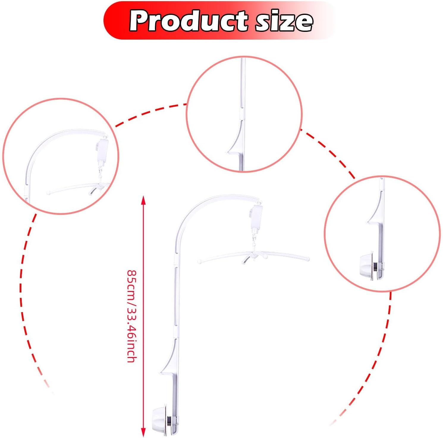 Perfk Baby Crib Mobile Bed Bell Holder,Arm Bracket,Diy Toy Decoration,Strong Slip,Attachment Rotating Baby Bed Mobile Hanger