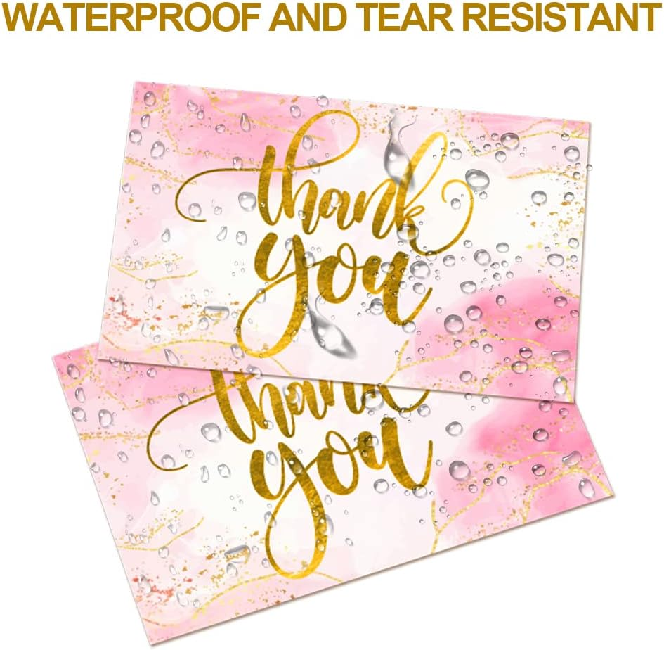 40 Marble Thank You Cards with Envelopes | Gratitude Thank You Cards Bulk | Pink and Gold Foil Thank You Notes Perfect for Girl&rsquo;S Baby Shower, Wedding & Bridal Showers | Pink Envelopes & Floral Stickers Included - Gold,Pink image number 5