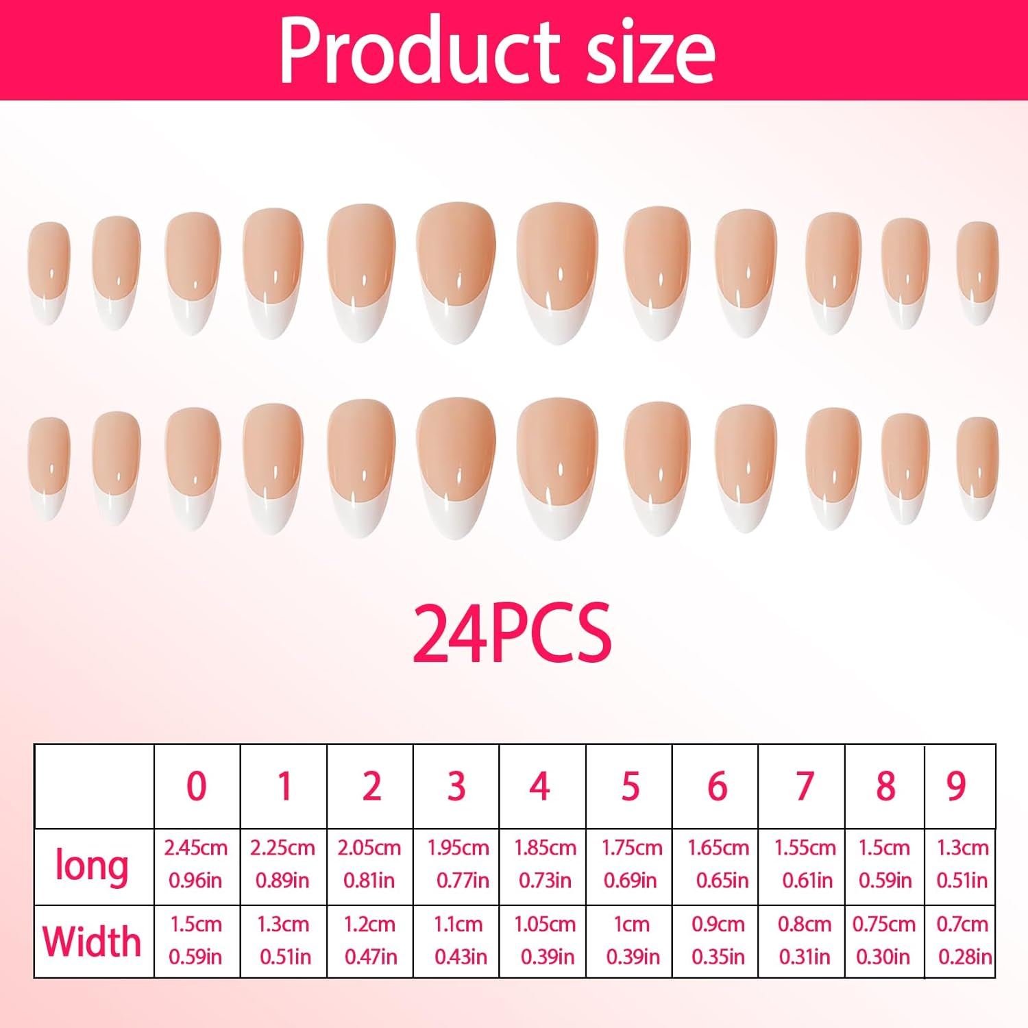 Press on Nails, French Almond Design Fake Nails, Pink and White Press on Nails, 22-24 Pieces image number 3