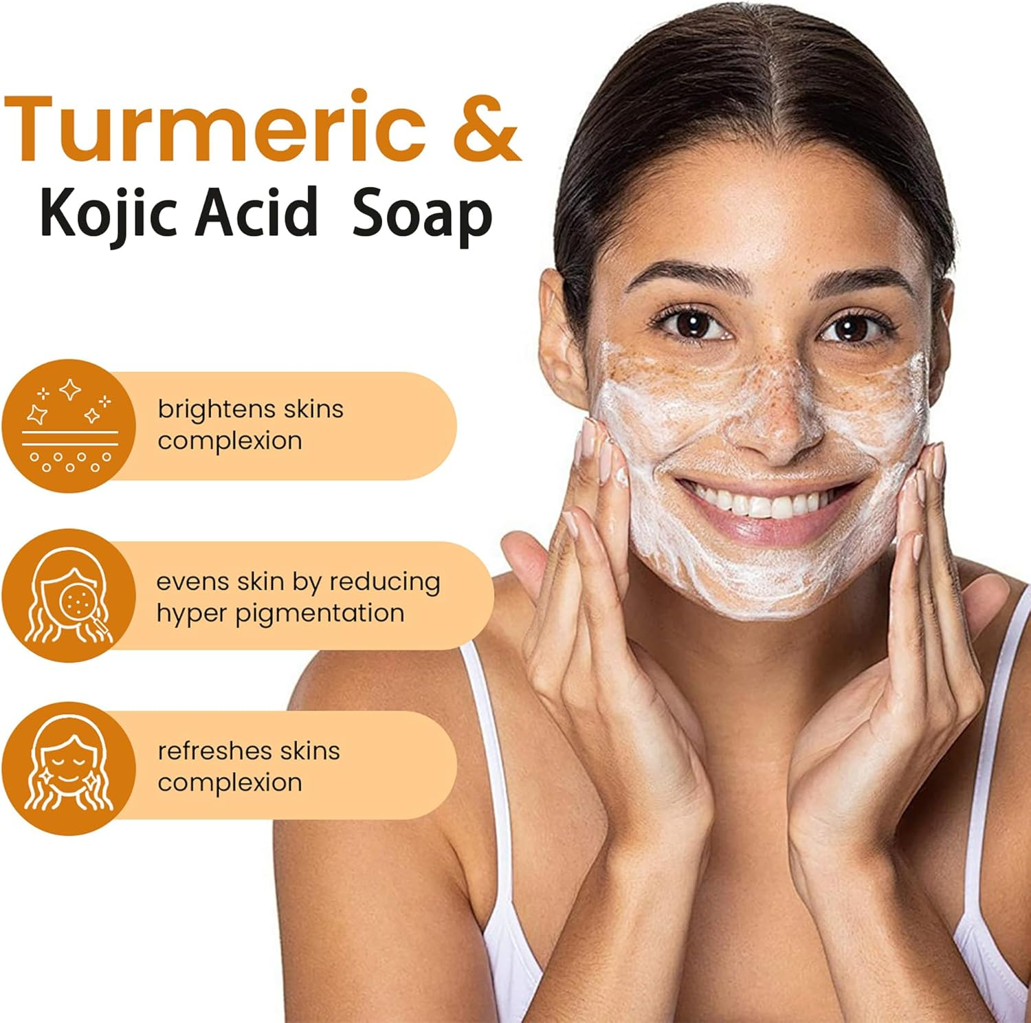 2PCS Turmeric & Kojic Acid Soap Bar with Natural Granular Formula,Skin Brightening & Hydrating Facial,Infused with Hyaluronic Acid & Collagen for Healthy Glowing Skin,100G image number 5