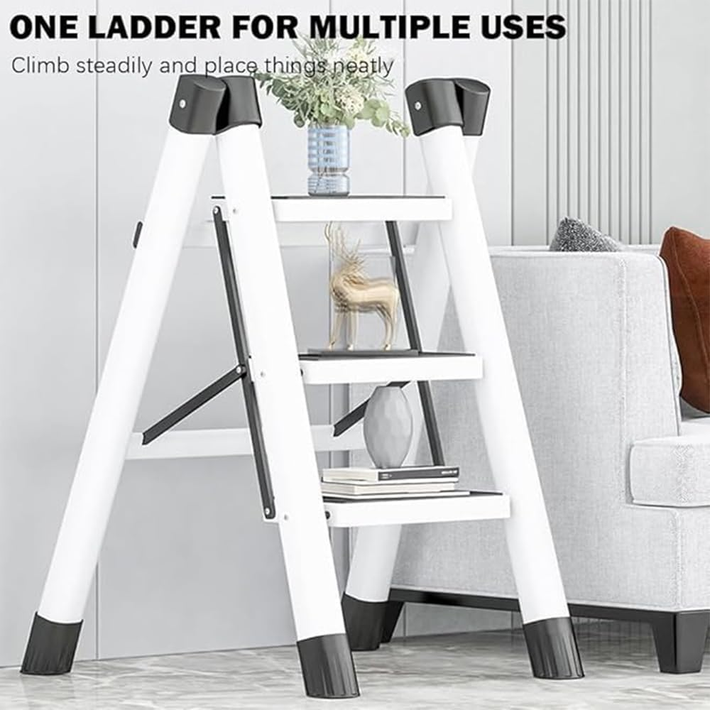HPAMR 3 Step Folding Ladder, Foldable Step Stools, Compact and Lightweight Folding Step Ladder, Non-Slip Steps for Home, Office, Kitchen, and Garage, Easy to Store and Carry image number 1