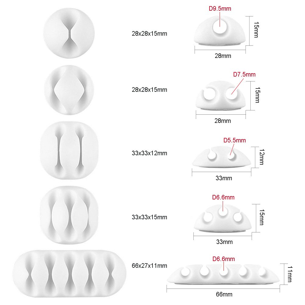 White Cable Tidy Clips, 10 Pack Long Lasting Cable Drop Organizer, Cord Management System, Desktop Wire Holder, Hider for Computer or Mouse Cord, Home Office, White image number 2