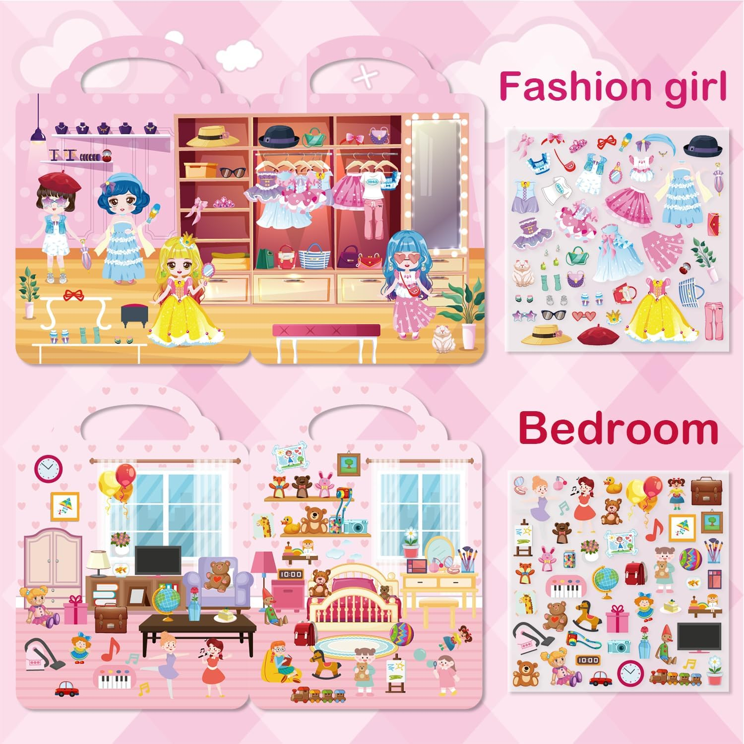 Aannanl Dress up Sticker Books for Girls Ages 2-4 4-8,Puffy Sticker Activity Books Set: Fairies, Princess Castle,Pet,Play House, Dress-Up,Mermaid,Suitable for Girls' Birthday Gifts image number 2