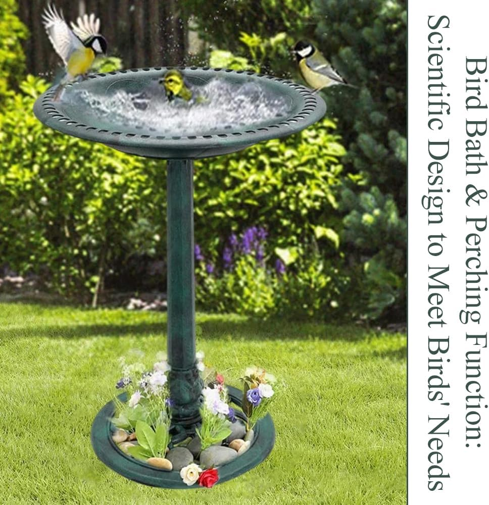 Outdoor Garden Birdbath, Vintage Freestanding Bird Bath, Bird Bath Feeder, Suitable for Outdoor Use on Patios, Yards, Lawns, Gardens, Patio Decorations, and Birdwatchers(Green) image number 5