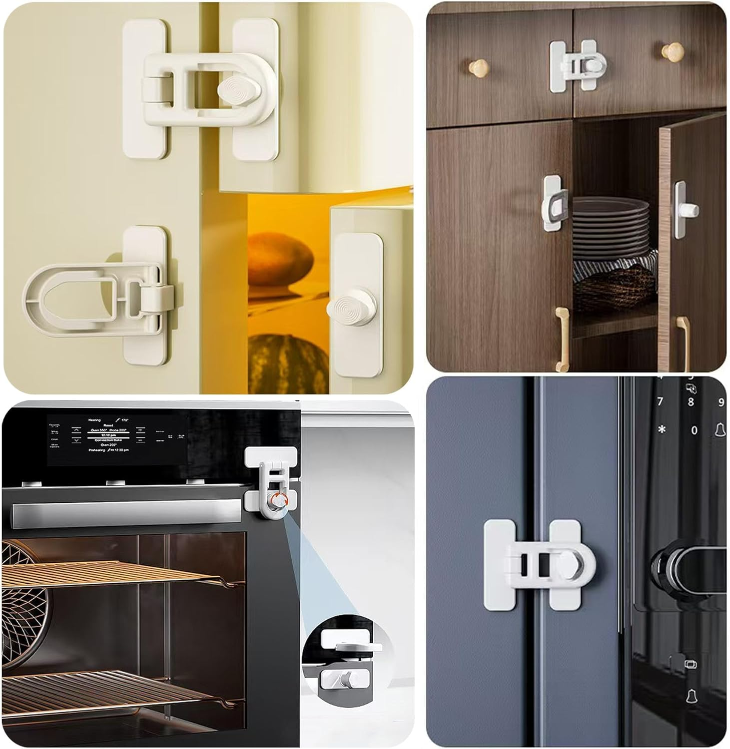 Child Safety Cabinet Pack of 4, Baby Proofing Cabinet Latch Locks, Childproof Latches with Adhesive, Strong Adhesive No Drilling-Durable, for Fridges, Cabinets, Drawers,And Pantry Door