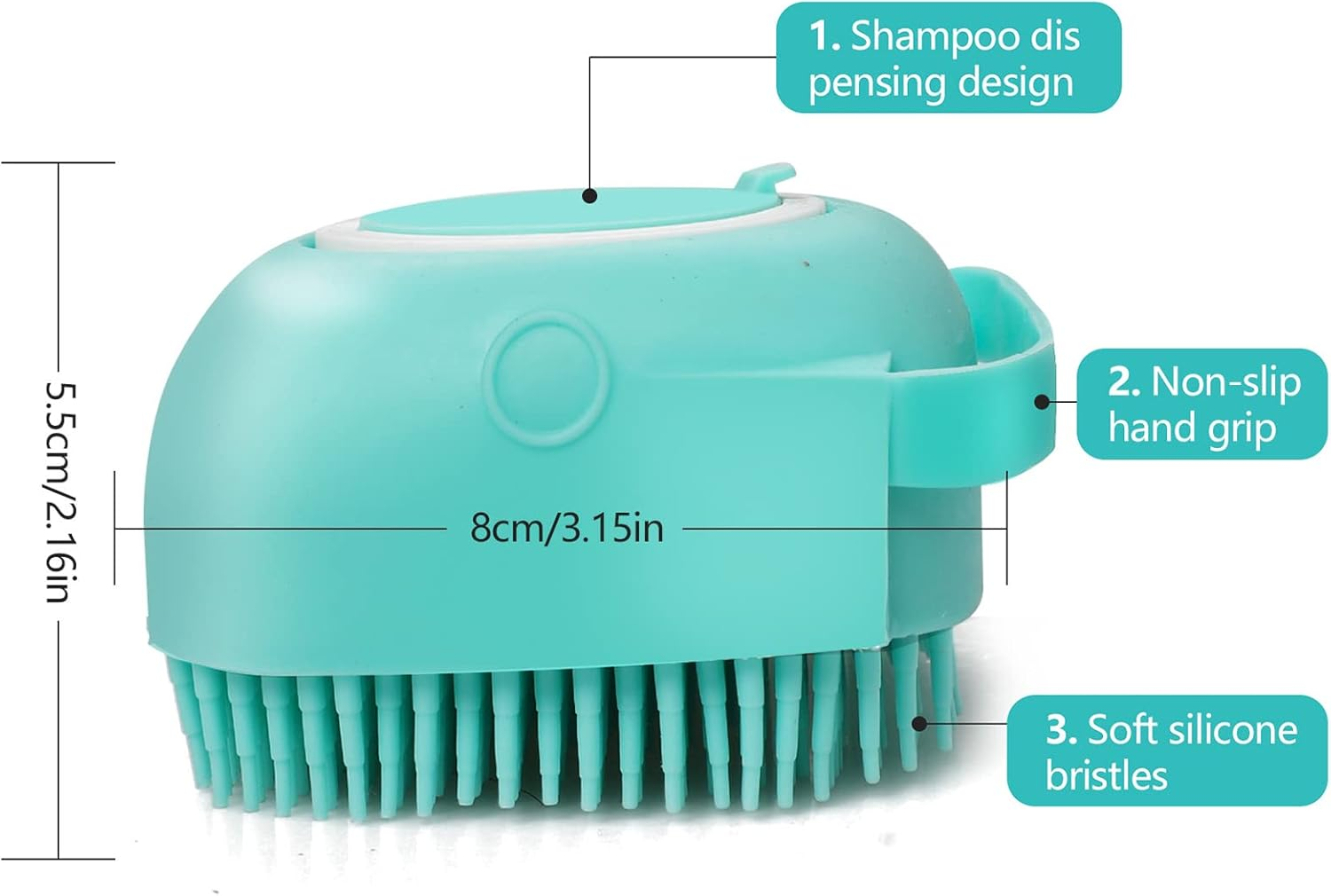 Dog Cat Bath Brush, with Soap and Shampoo Dispenser Dog Grooming Brush Massage Brush Soft Silicone Rubber Bristle for Short Haired Dogs Cats Shower(Blue) image number 4