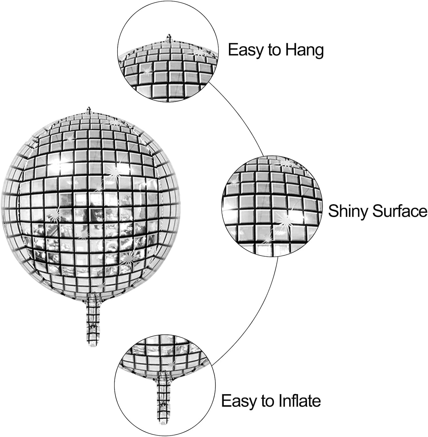 17-Piece Silver Disco Balloon Kit &ndash; 22-Inch Mirror Foil Balloons with Banner for Disco Dance Parties, Birthdays & Weddings image number 1