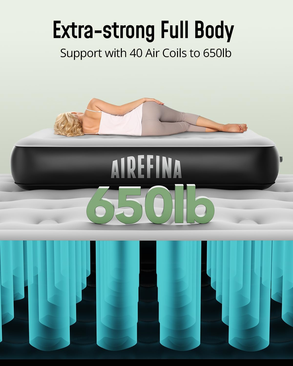 Airefina Queen Size Air Bed, Inflatable Bed with Built-In Pump, 3 Mins Quick Self-Inflation/Deflation Air Mattress, Comfortable Surface Blow up Bed for Home, Camping & Guests 203X152X33Cm 295Kg MAX image number 2